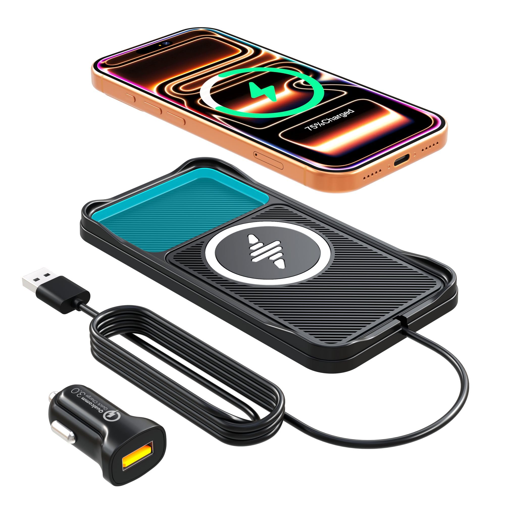 Cargador inalámbrico para coche de 15W con cable de 100cm para iPhone 17 y 16 Pro 8