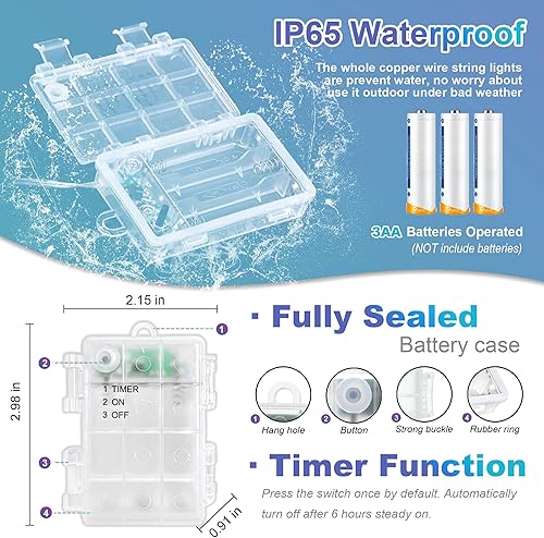 Miniatura 8 de LIGHTOP Guirnalda de luces a pilas, paquete de 2 unidades, 100 LED, impermeables, alambre de cobre, luces parpadeantes con temporizador para