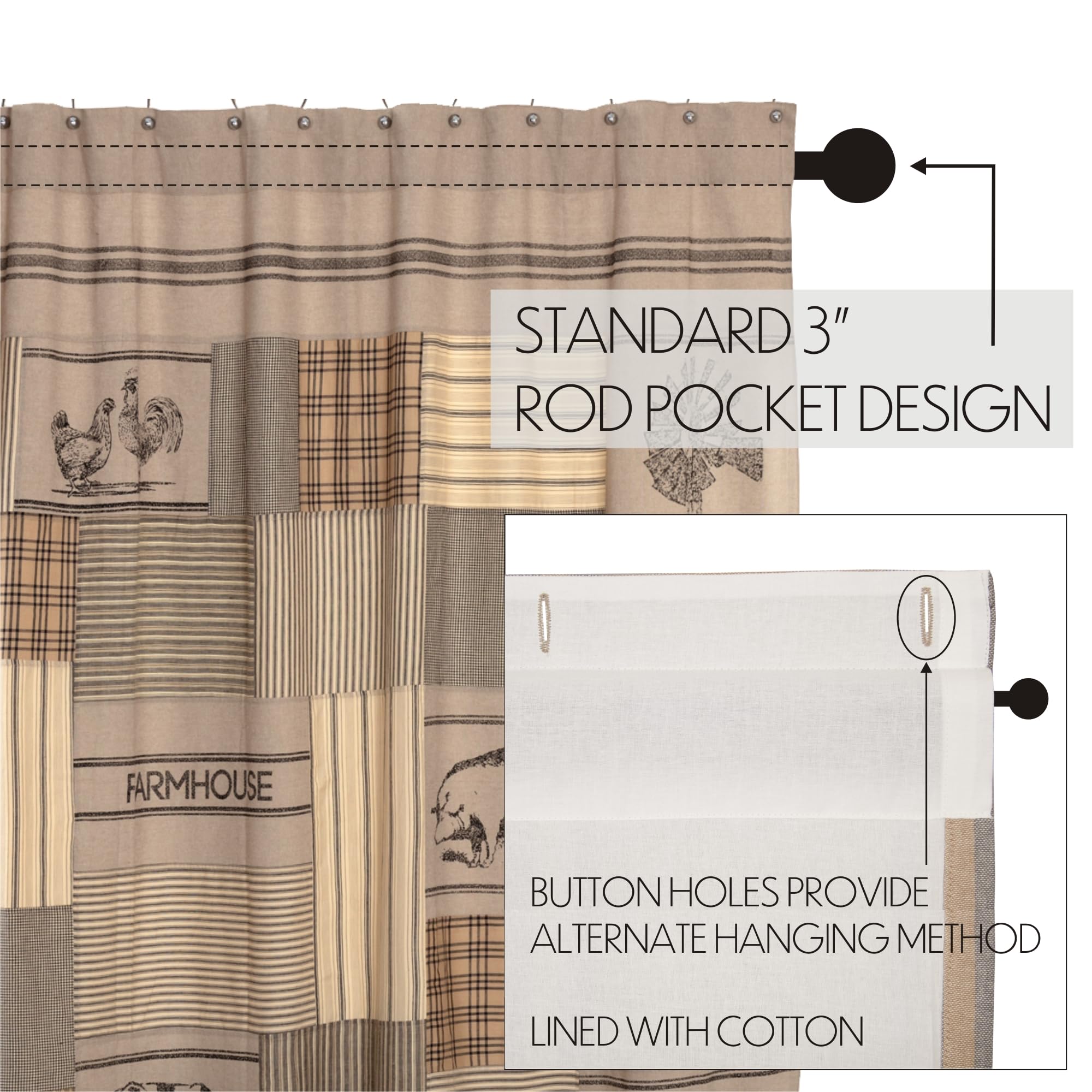 VHC Brands Cortina de Ducha de algodón, Gris carbón