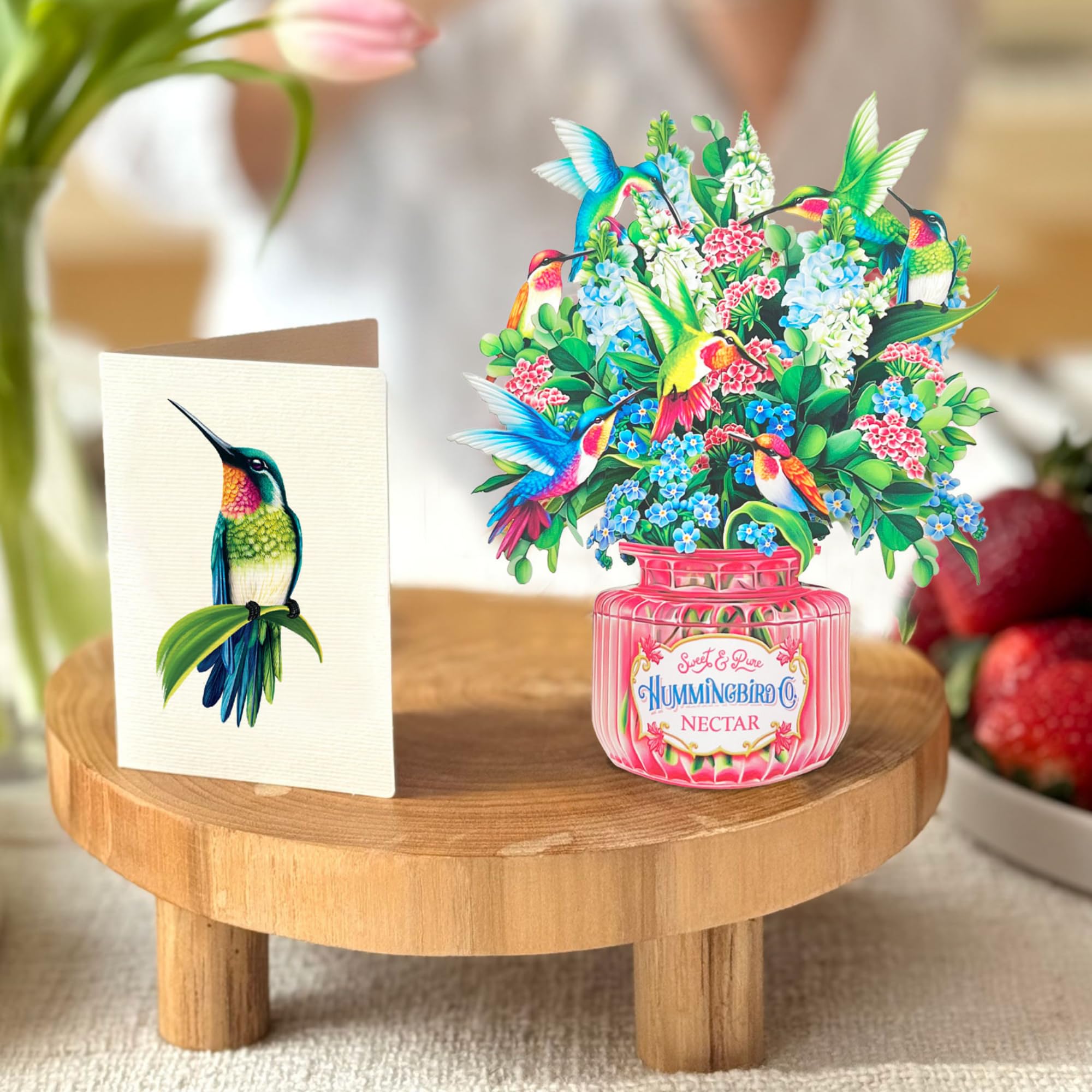 Pop Up Cards, Mini Hummingbird Oasis, 6 Inch Mini Sized Forever Flower Bouquet 3D Popup Greeting Card, Birthday Cards, Thank You Card, Blank Notecard & Envelope - View #7