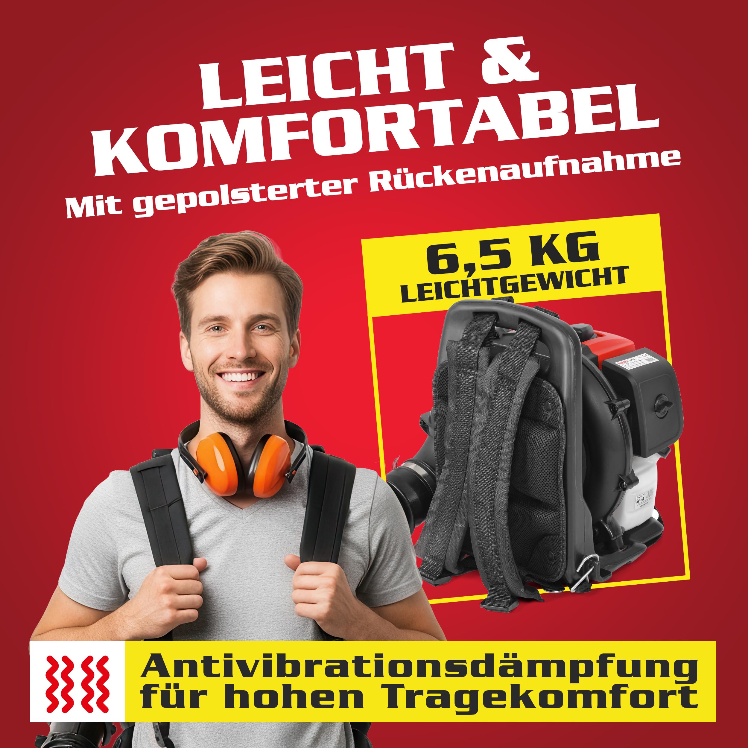 HECHT Benzin Laubbläser 43 cm³ 1,6 PS bis 180 km/h | Laubgebläse mit 792 m³/h Luftleistung, 6,5 kg Gewicht, Einfach-Start und Antivibrations-Rückenaufnahme