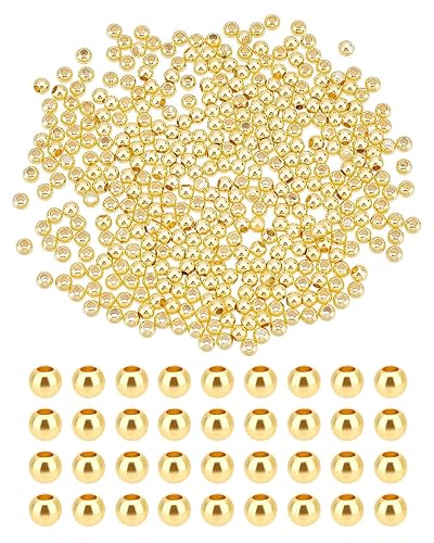 300PCS Perline Rotonde Lisce, Perline Placcate Oro 3mm 14K Perline