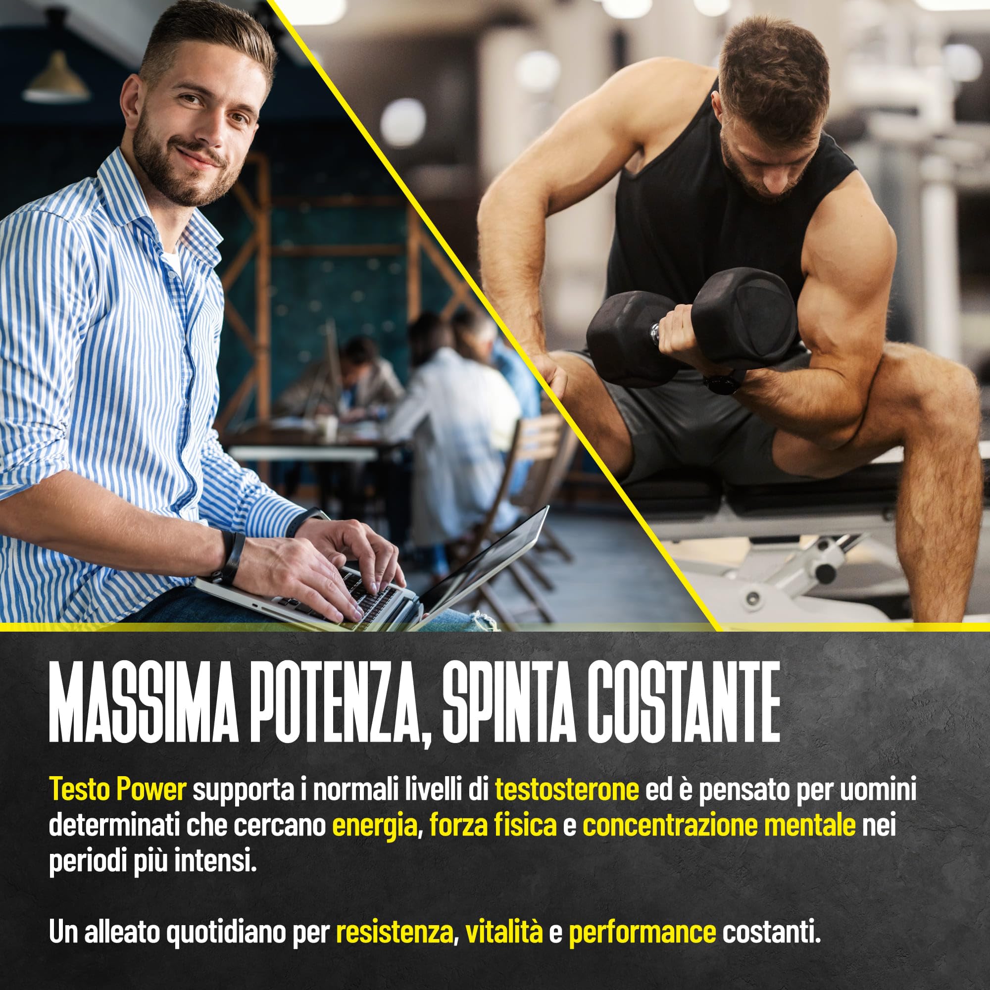 ProAction TESTO POWER | Testosterone Booster con Alto Dosaggio di Tribulus Terrestris, Maca Nera, Fieno Greco, Ashwagandha e Zinco | Integratore Testosterone Uomo per Aumento Massa Muscolare | 60 cpr