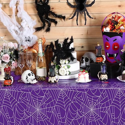 Miniatura 10 de Peryiter Mantel rectangular de plástico de tela de araña, 3 piezas, 54 x 108 pulgadas, impermeable, tela de araña, desechable, para el hogar,