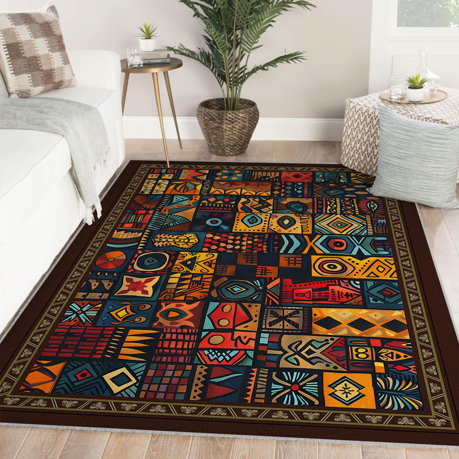 Etniczny dywan plemienny, czeskie geometryczne klocki siatkowe, dywaniki do pralki dywaniki do salonu, łatwe do czyszczenia maty antypoślizgowe do domowego biura 160x200cm