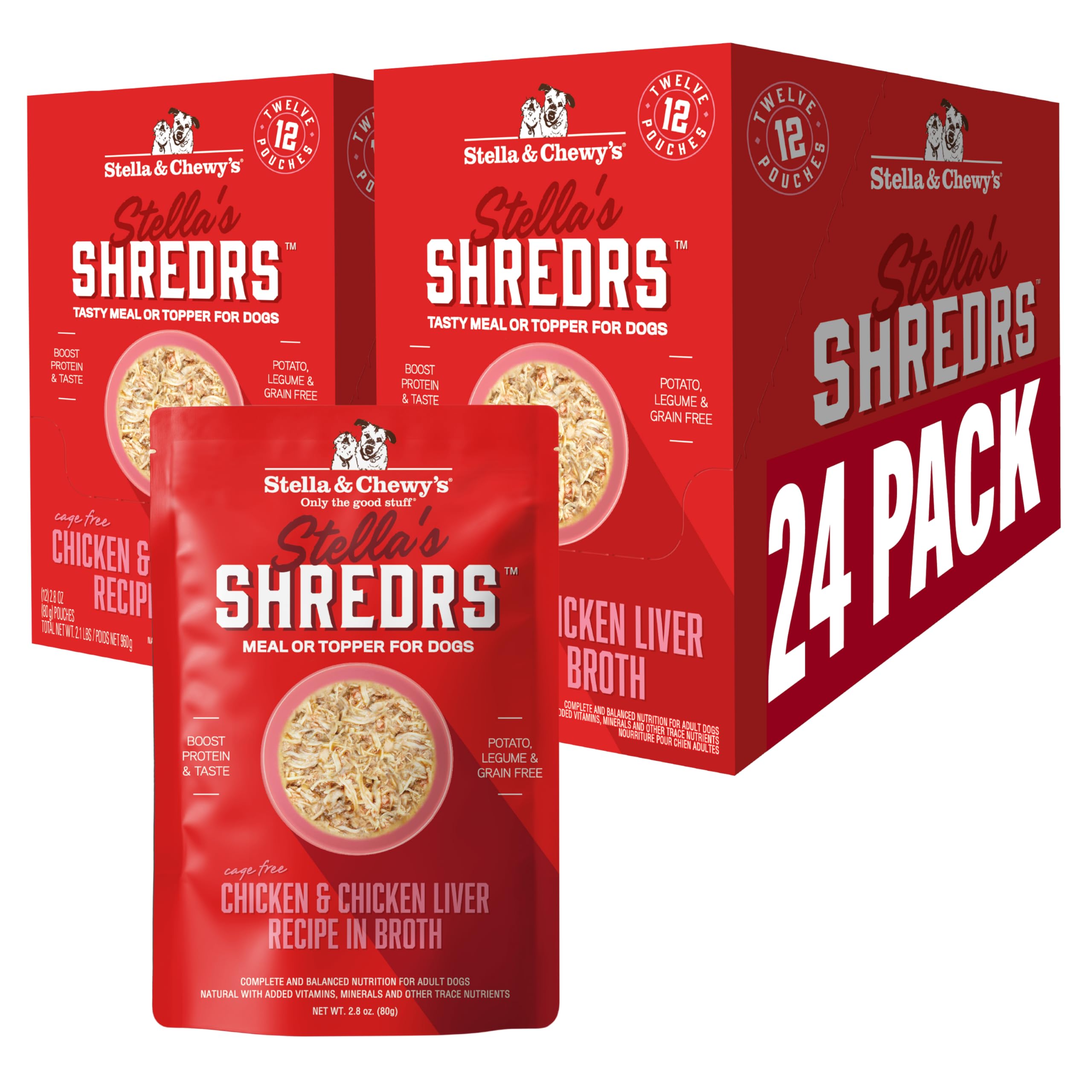 Proposed Value: Stella & Chewy's Cage Free Chicken & Chicken Liver Shredrs - Premium Dog Food Pouches - Perfect For Picky Eaters - 24 Pack, 2.8oz Each
