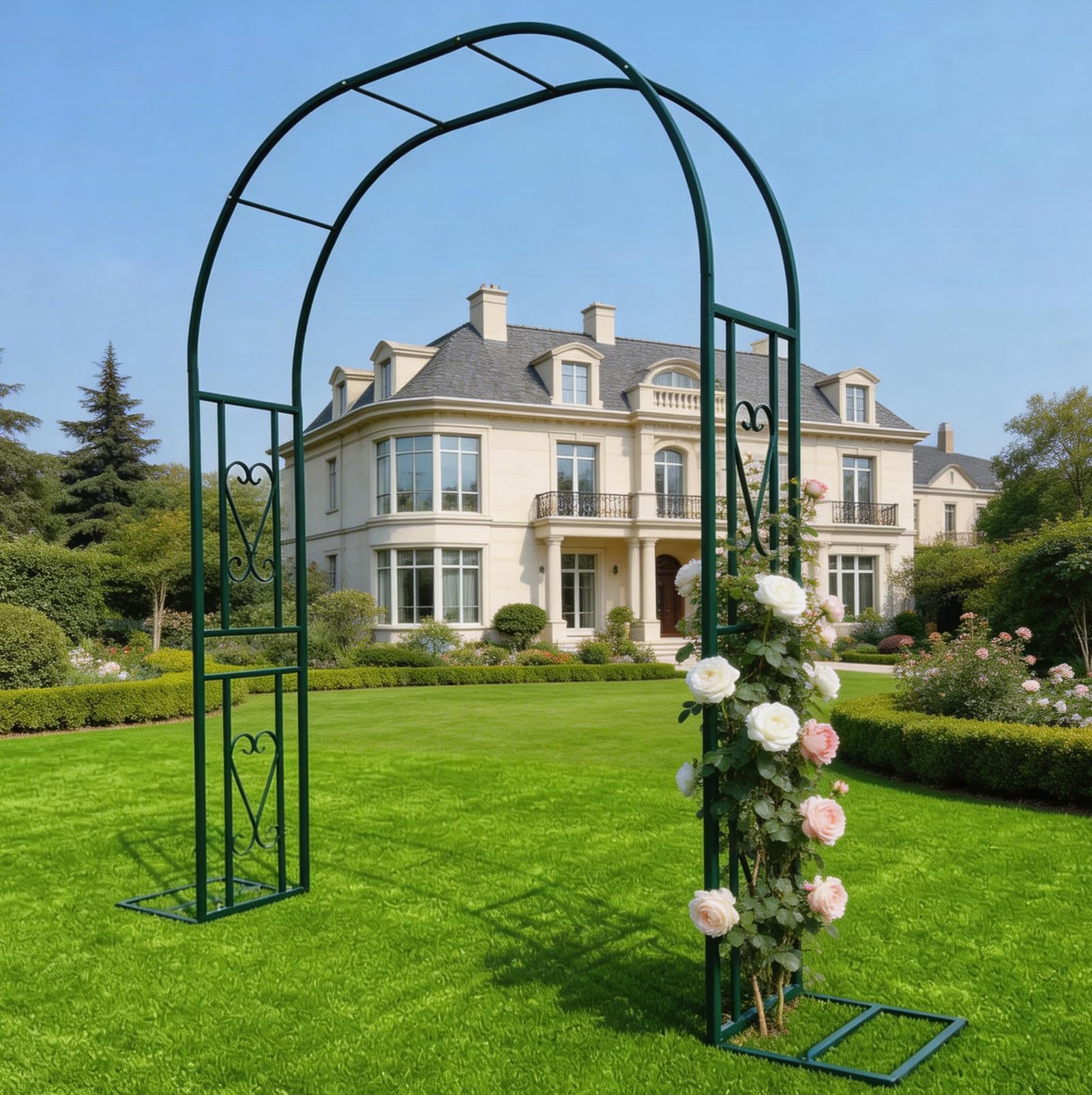 Errtsdb Heavy Duty Metal Garden Arch | Multi Size 140-340cm Wide | Outdoor Archway Trellis for Patio Decor, Outdoor Garden Feature, Dark Green/C/300x40x230cm