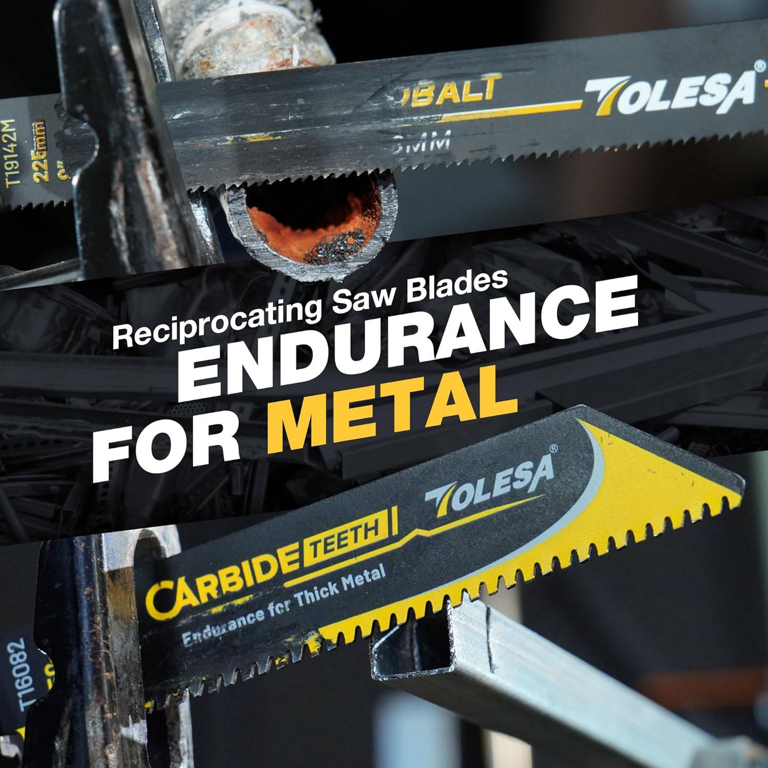 TOLESA 13 Pieces Reciprocating Saw Blade Set, Carbide & Bi-Metal Saw Blades for Wood Pruning, Wood with Nails, Thick Metal & Plastic with Organizer Bag