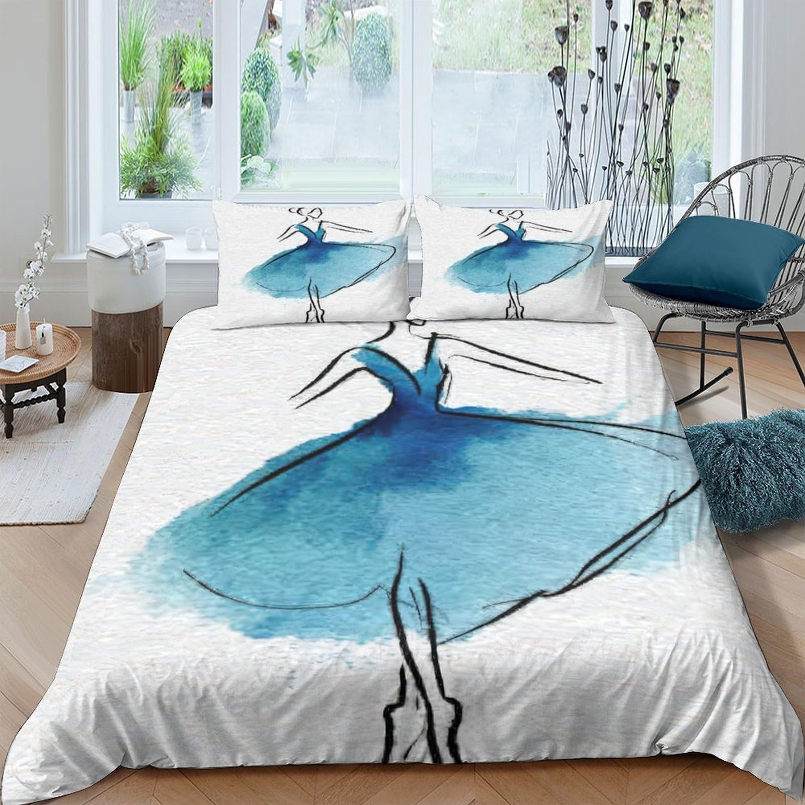 Ctjqhvkz Style-8 3D Printed Blue Ballerina Fitted Sheet Microfiber Soft Breathable Watercolor Art Bed Cover For Bedroom Dorm Mattress Decor Single（135X200cm）