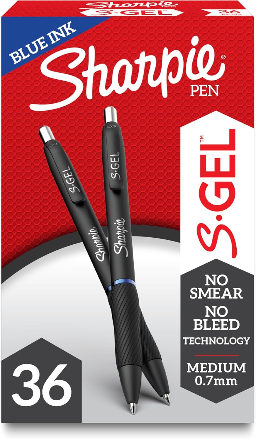 sharpie s-gel, gel pens, medium point (0.7mm), blue ink gel pen, 36 count pens blue