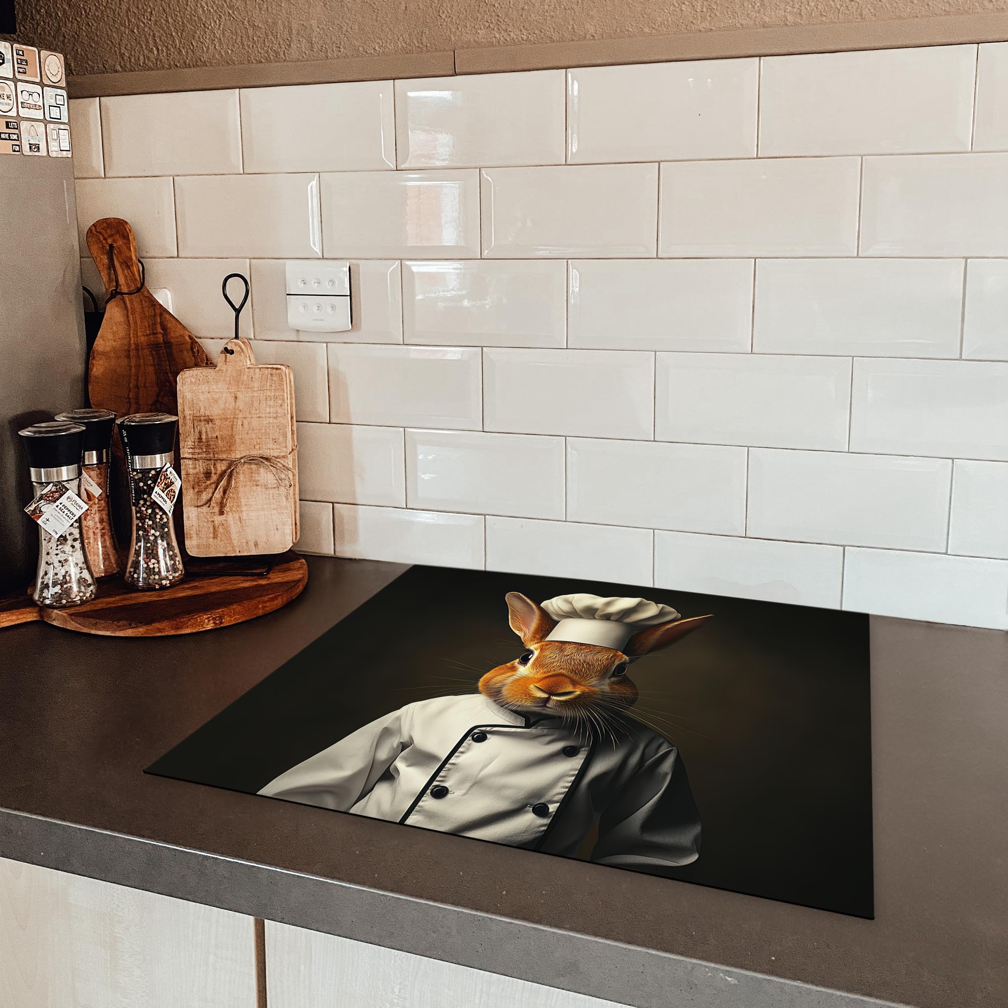Protection Plaque Induction 60x52 cm KitchenYeah Cache Protège De Cuisson Lapin Cuisinier