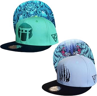Color Changing Snapback Bundle Green Samurai & Polar Bear Caps, Special Materials Changing Color on Temperature, Hot and Cold Weather Hats, Cool Kameleon Effect, Green and Blue