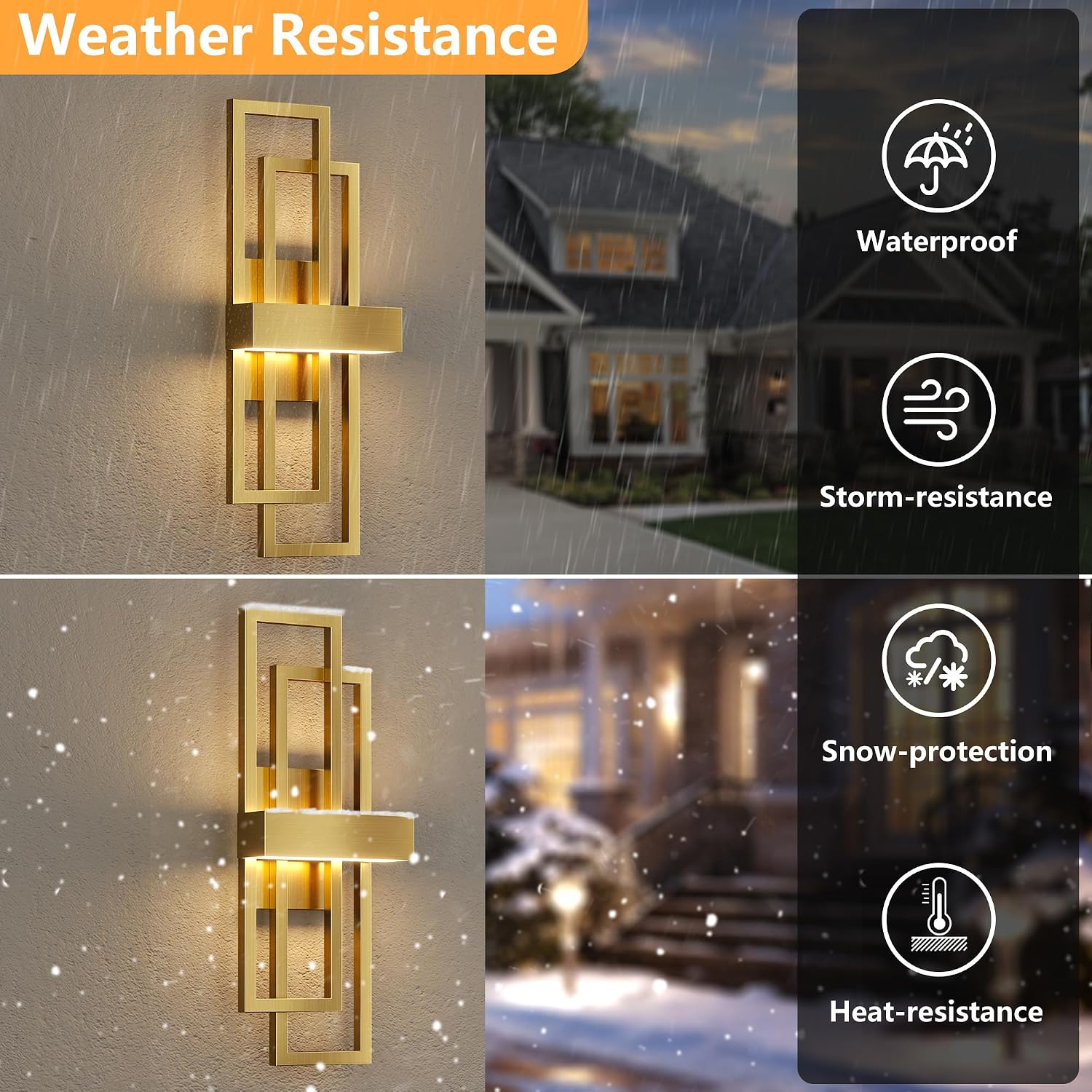 Maxax 20 Inch Modern Wall Sconce, Integrated LED 1200LM Dimmable Wall Light, Dual Rectangle Indoor & Outdoor Lighting Fixture, Brushed Gold Metal Wall Mount Lamp for Bedroom Living Room Patio Porch