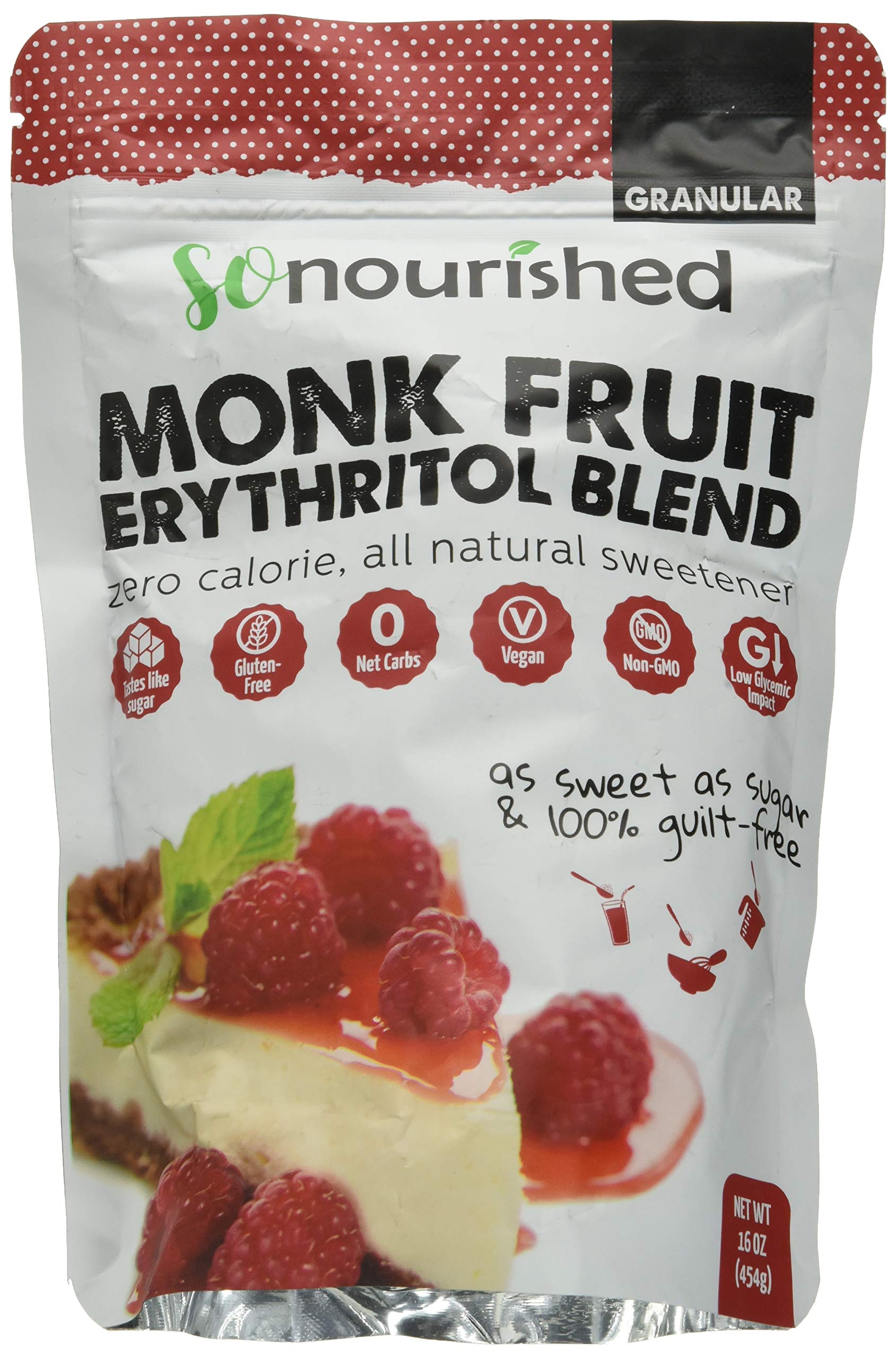 Monk Fruit Sweetener with Erythritol Granular - 1:1 Sugar Substitute, Keto - 0 Calorie, 0 Net Carb, Non-GMO 1lb
