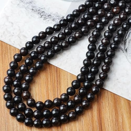 Cuentas masivas masivas de madera natural redondas sueltas de 0.315 pulgadas para fabricación de joyas con hilo, 200 unidades (madera de ébano