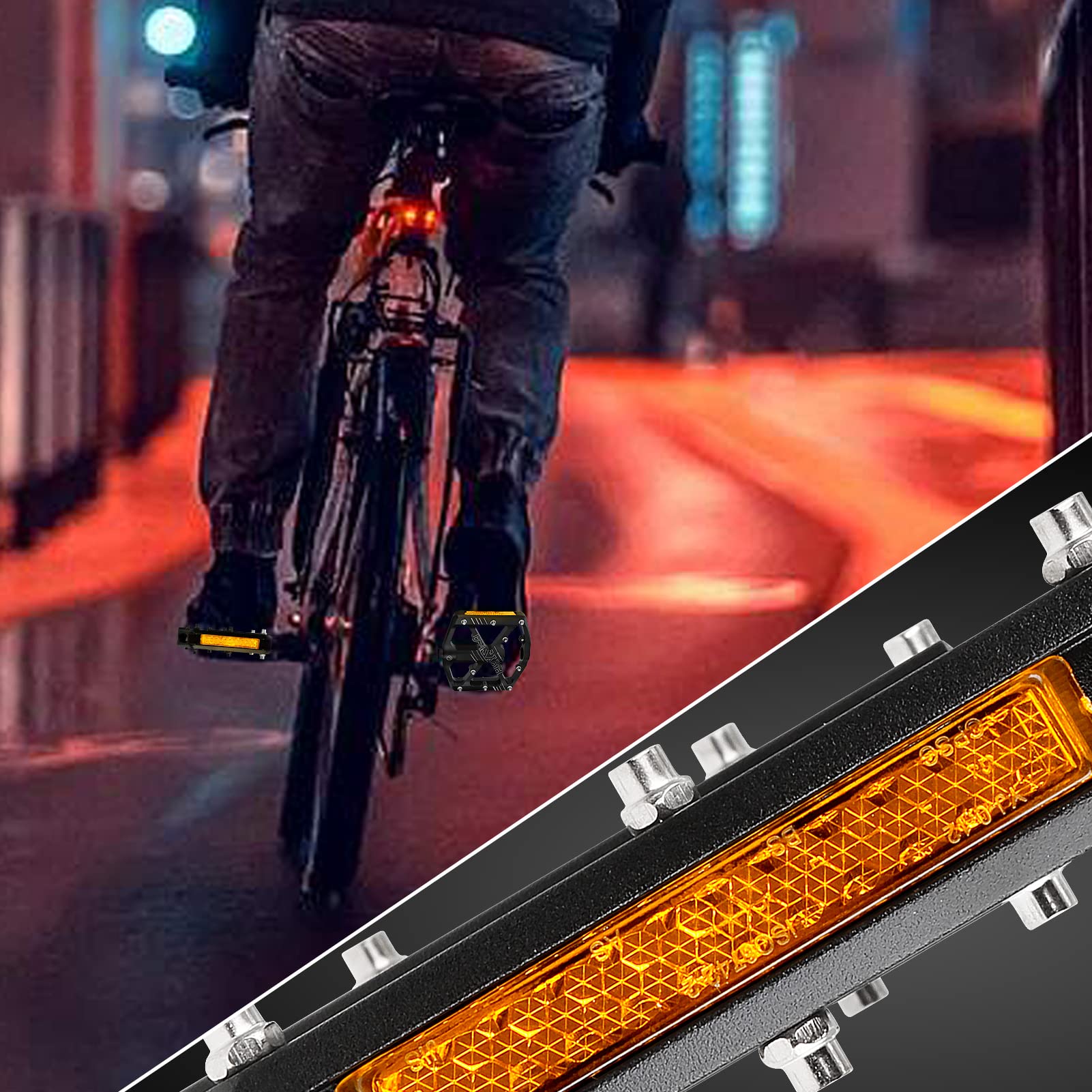 MZYRH Pedały rowerowe z paskami odblaskowymi, antypoślizgowe pedały MTB CNC ze stopu aluminium, 3 uszczelnione łożyska, pedały do roweru górskiego, roweru szosowego, MTB