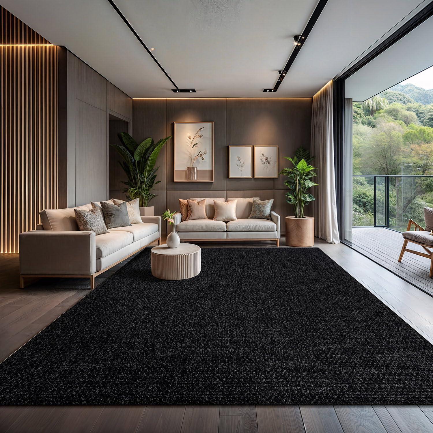 CAMILSON Easy Jute Rug 9x12, Indoor Outdoor Dark Gray Black Farmhouse Area Rugs for Living Room Patio and Kitchen Rug Solid Boho Woven Design