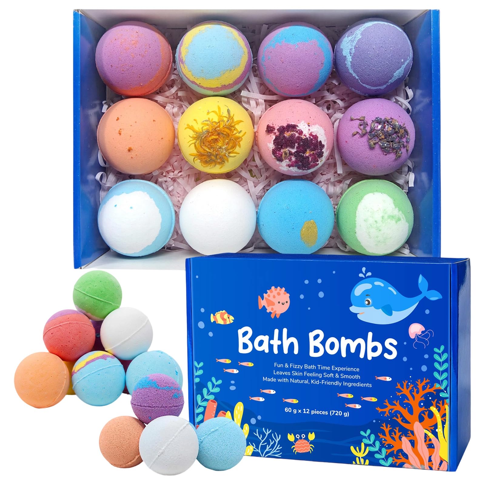 Ljmyy Pack of 12 Colorful Bath Ball for with Natural Sea Salt Fun Fizzy Bubble Bath Play Toy Set for Toddler