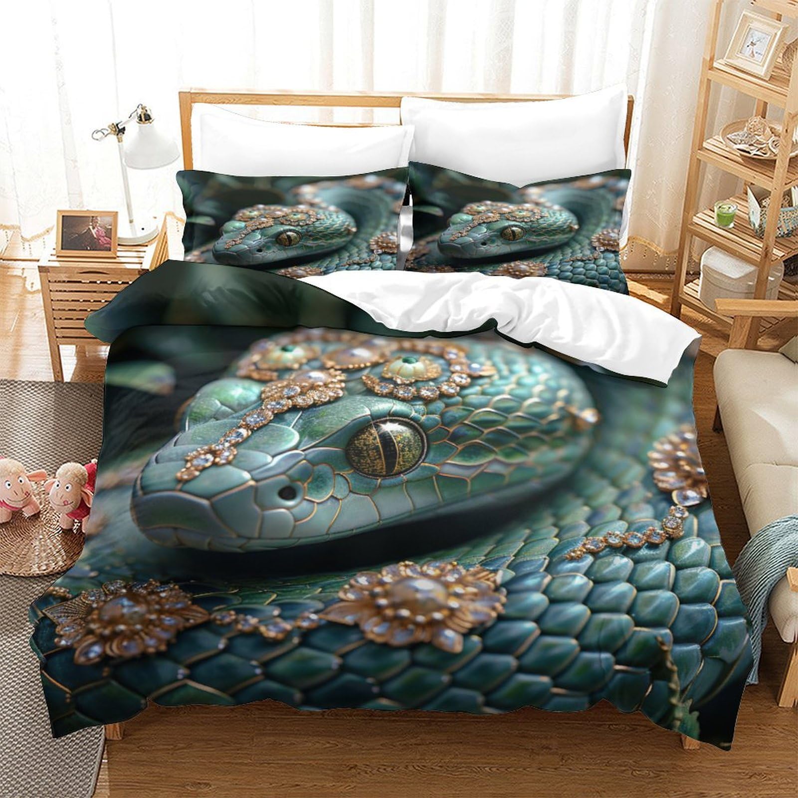 P1S9U7W5Y 3D Printed Realistic Snake Duvet Cover Set 3pcs Microfiber Scale Pattern Bedding Set Super king（260x220cm）