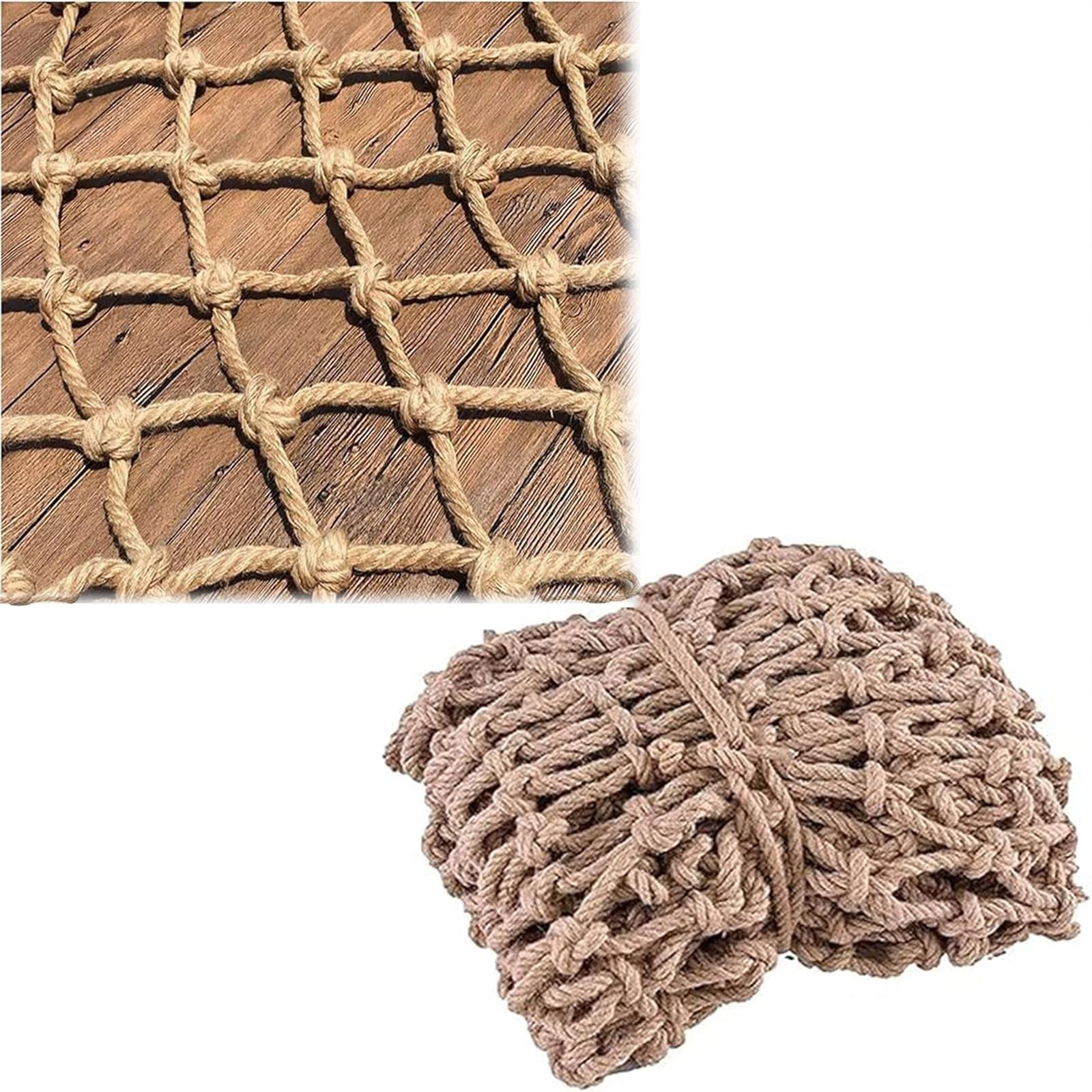 Lwjsocp Heavy Duty Safety Net For Kids & Pets, Anti-Fall Fence Netting For Balcony & Stairs, Hemp Rope Mesh, Retro Decor For Backyard, Cargo Truck Protection, 7X26ft / 2X8m