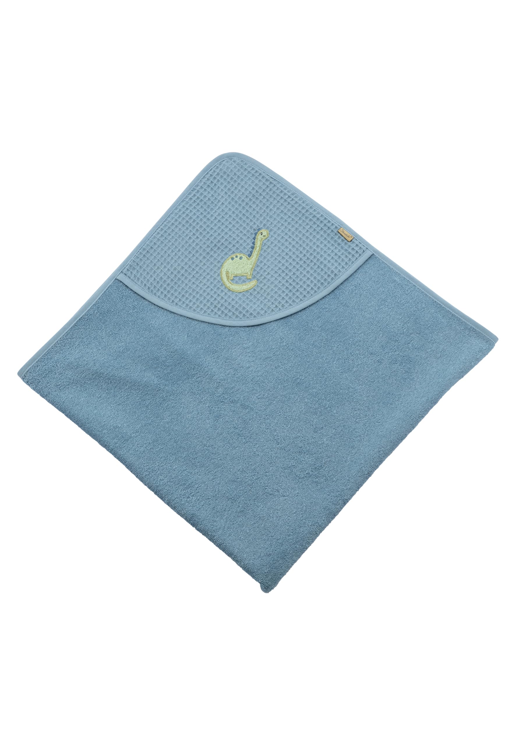 Sterntaler Kapuzenbadetuch 100x100 cm Dino Rexi - Badetuch mit Stickerei aus saugfähiger Baumwolle - Babybadetuch mit Kapuze aus Waffelpikee, blau