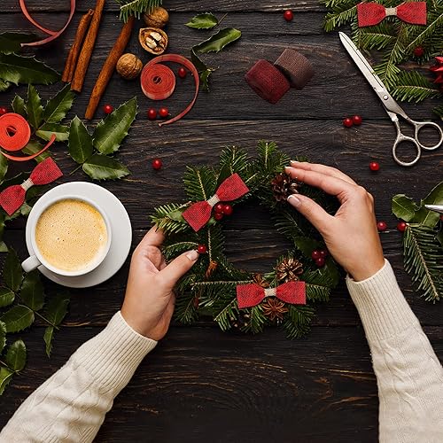 Miniatura 7 de Waydress 8 rollos de cinta de arpillera de otoño de 32 yardas de 1 pulgada, cinta a cuadros de otoño para lazos florales, manualidades, corona,