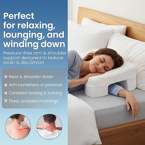 Miniatura 5 de Almohada ergonómica para dormir lateral con túnel de brazo, almohada de espuma viscoelástica ajustable para comodidad de cuello y hombros, funda