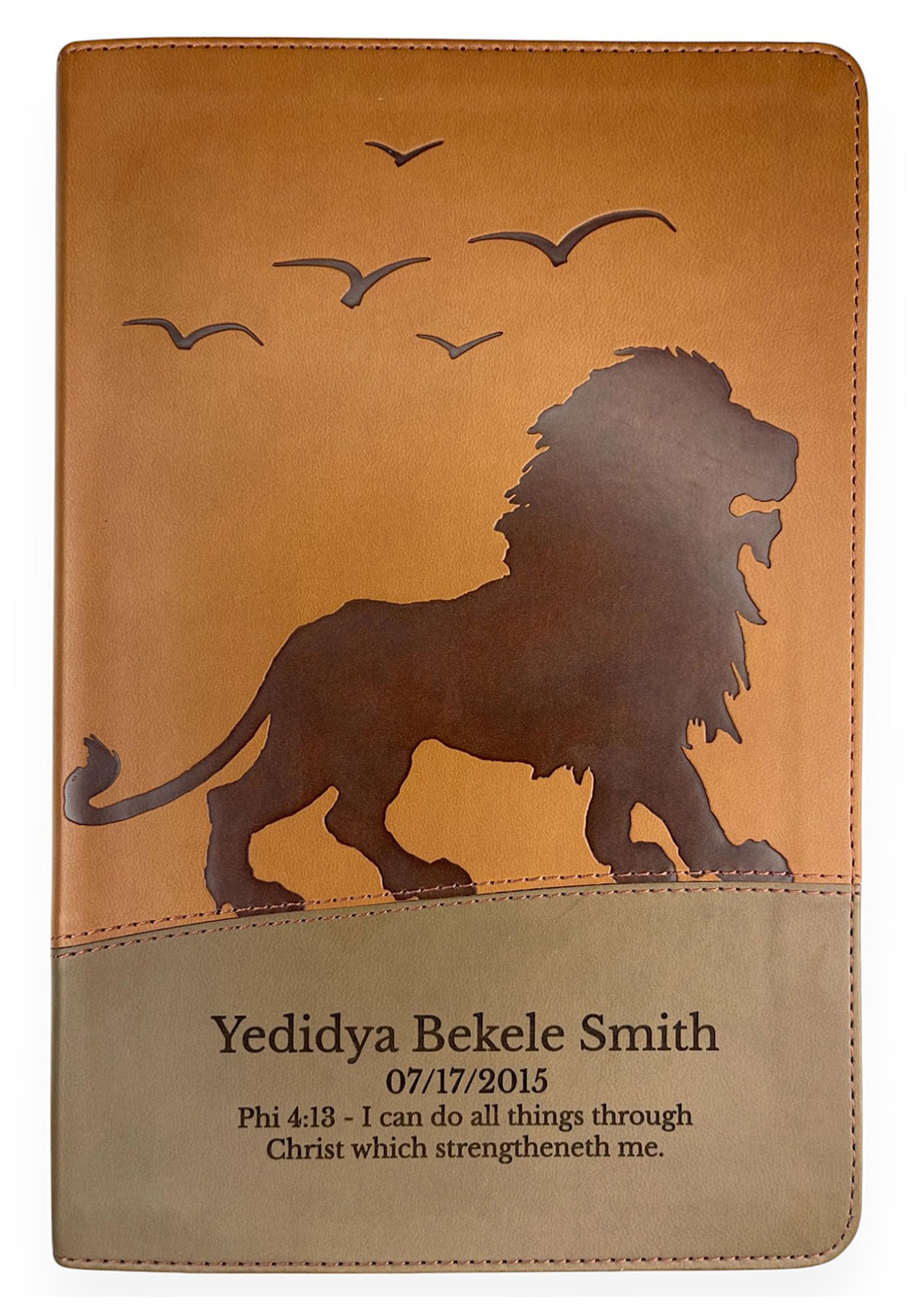 Personalized KJV Kids Big Story Holy Bible Medium Print Faux Leather First Bible for Church, School, or Study - Custom Name with Regal Lion Design on