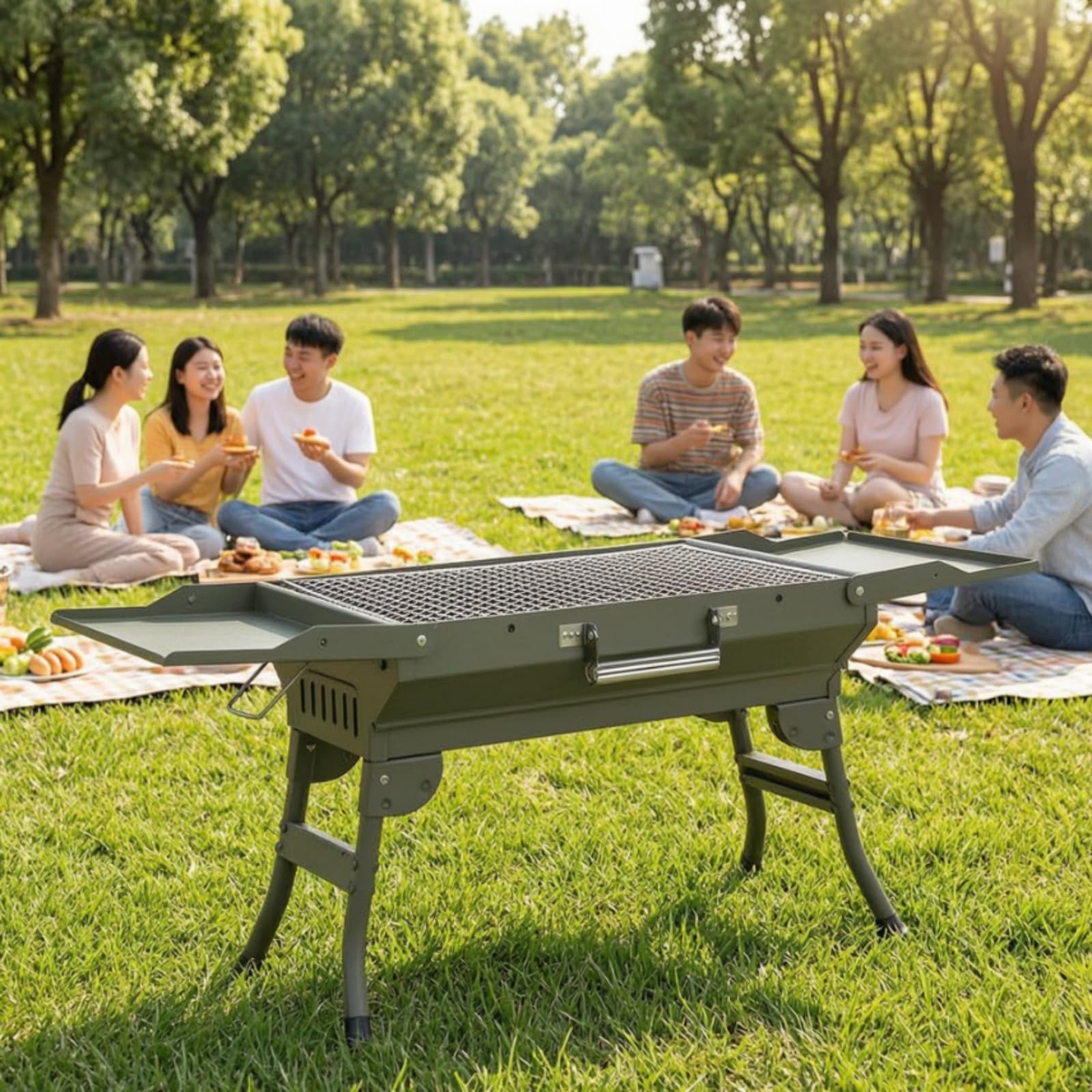 Gralara Barbecue Portatile con Ripiani Compatto Barbecue Portatile Salvaspazio Griglia Pieghevole per Picnic, Giardino