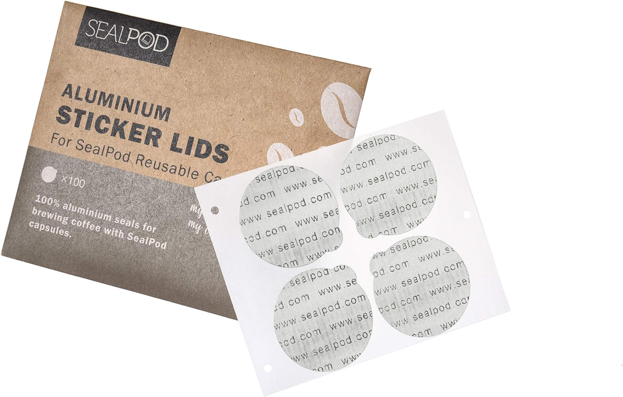 Sealpod Aluminum Espresso Lids for Nespresso Reusable Capsules, Foil Seals, Filter Stickers to Make Perfect Crema, Compatible with Nespresso Original Line Refillable Pods (100 Lids)