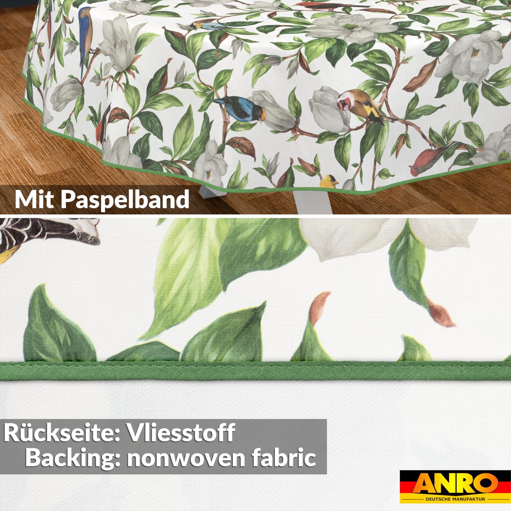 Mantel de hule lavable, fácil de limpiar, impermeable, efecto loto, para jardín, Calibri, ovalado, 280 x 140 cm, con dobladillo (ribeteado)