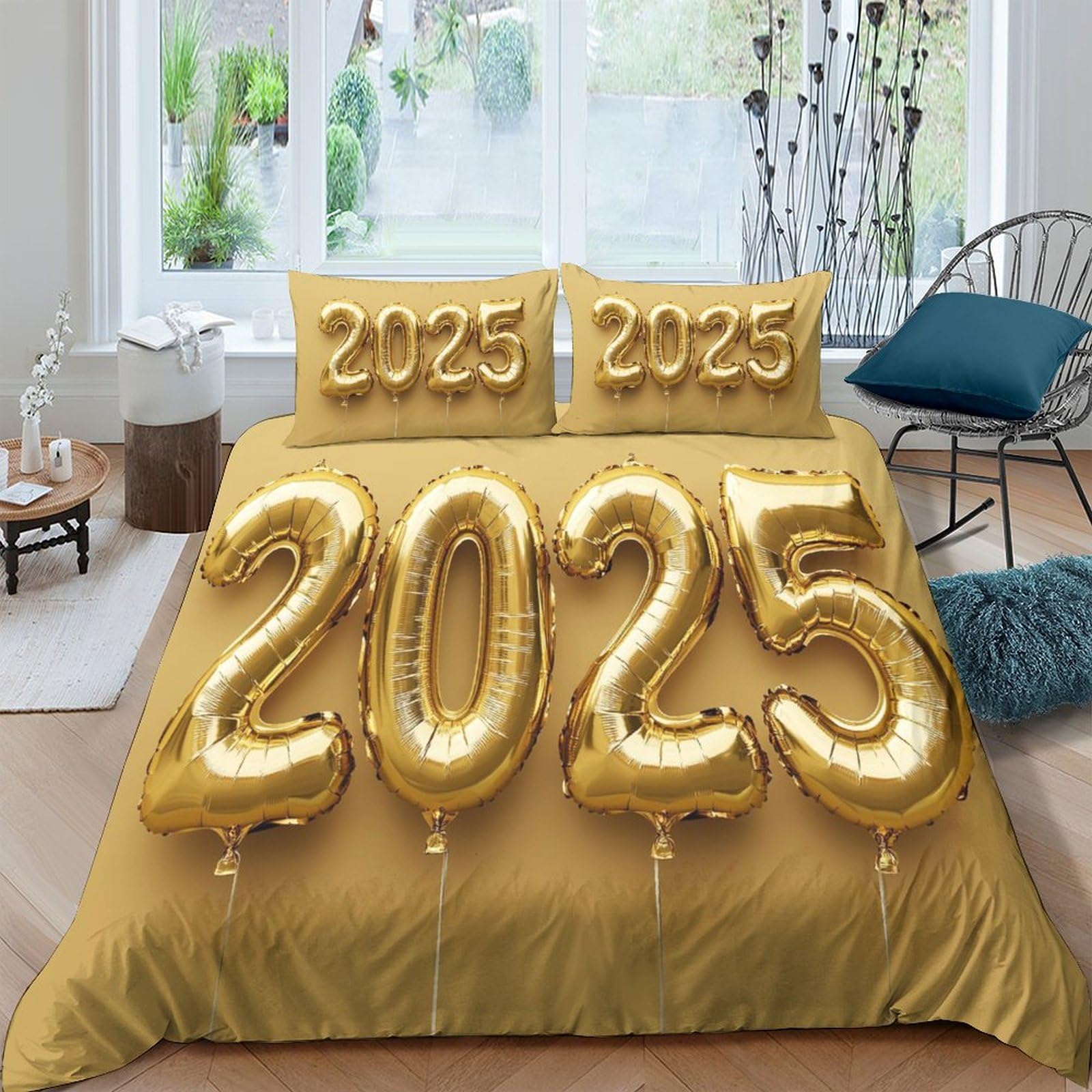RIAVBAODG Gold Foil Balloons 3D Printed Duvet Cover Set 2025 for Bedding Soft Bedspread Zipper Closure for Kids Girls Teens 3 Pcs with Pillow Case King（220x240cm）