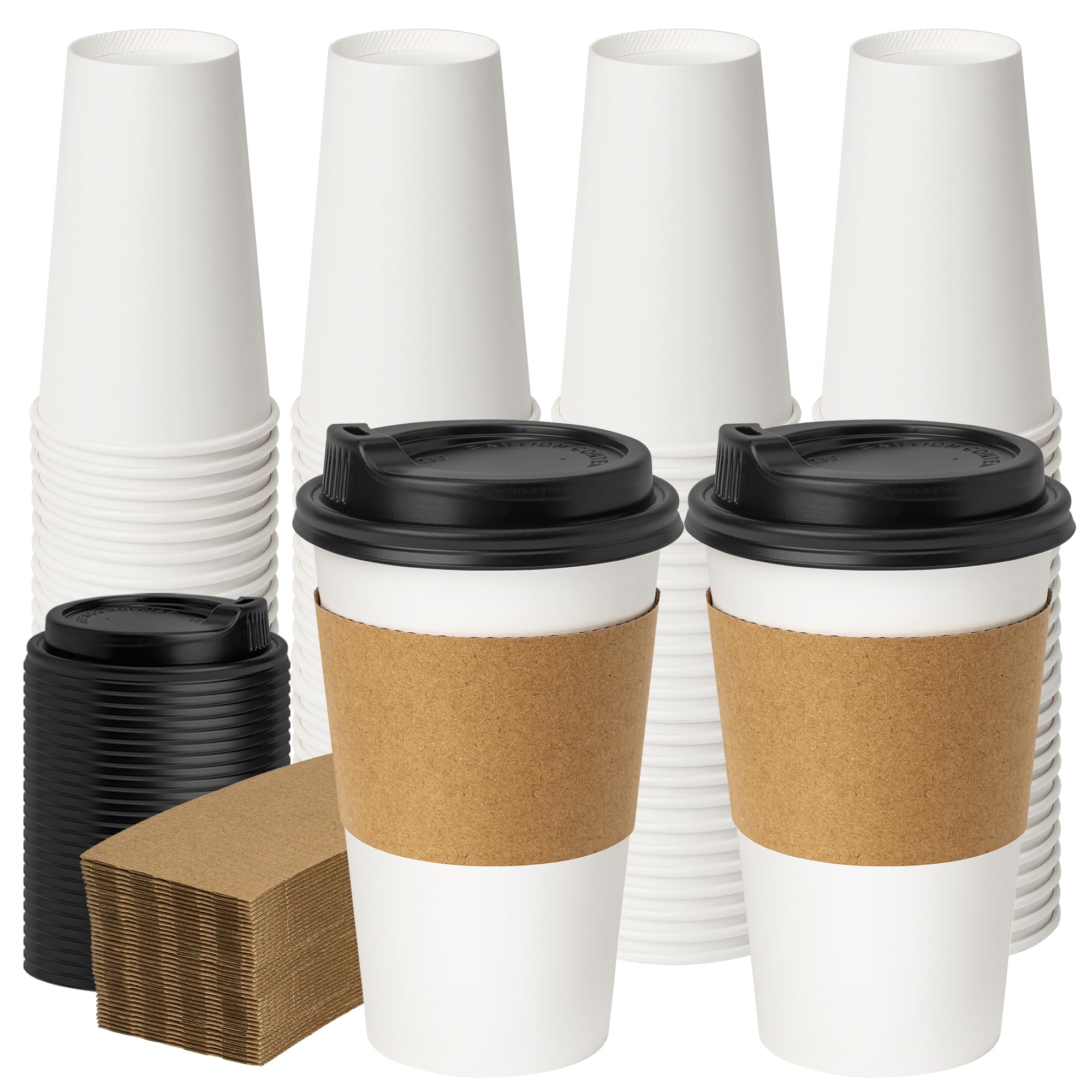 YEEHAW Upgraded 50 Pack Coffee Cups 16oz, Disposable Paper Cups with Lids, To Go Coffee Cups with Sleeves for Hot Beverages and Drinkings, Cups with Upgraded 300gsm Material, 2.4"*5.3"*3.5"