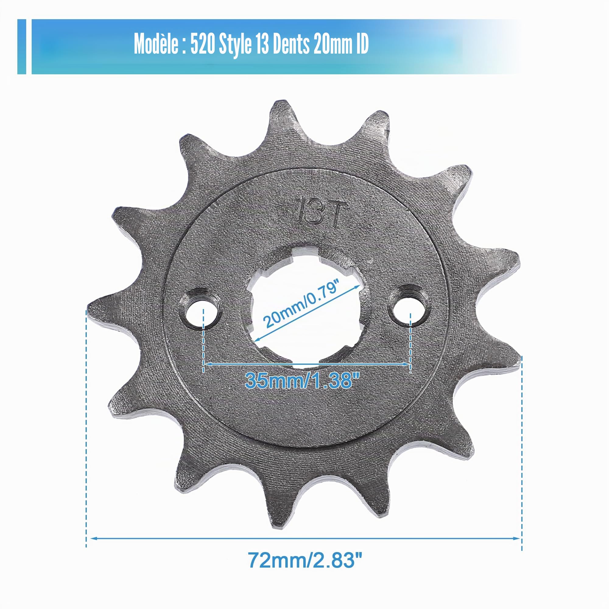 X AUTOHAUX 1 ensemble 520 Style 13 dents 20 mm ID Moto Avant Moteur Pignon Fit pour 50cc 70cc 110cc 125cc Moto Dirt Pit Bike Mini Bike ATV