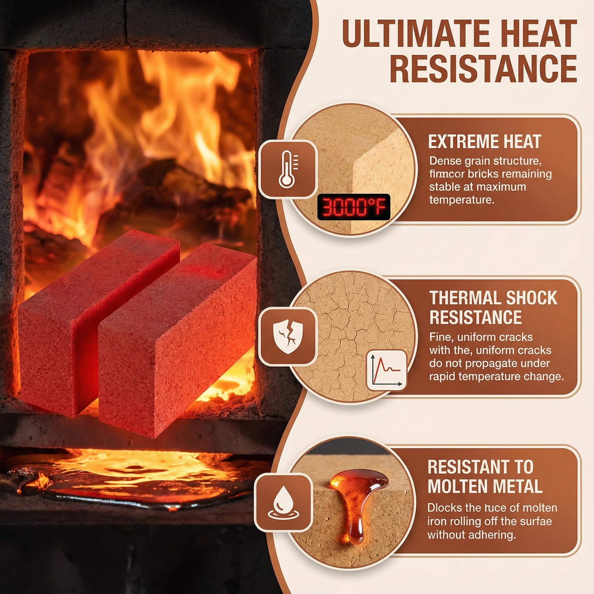Paquete de 2 ladrillos refractarios de alta temperatura de 1,648.9 °C aislantes de 9 x 4.5 x 2.5 pulgadas, ladrillos refractarios de arcilla refractaria para horno de pizza, estufa de leña