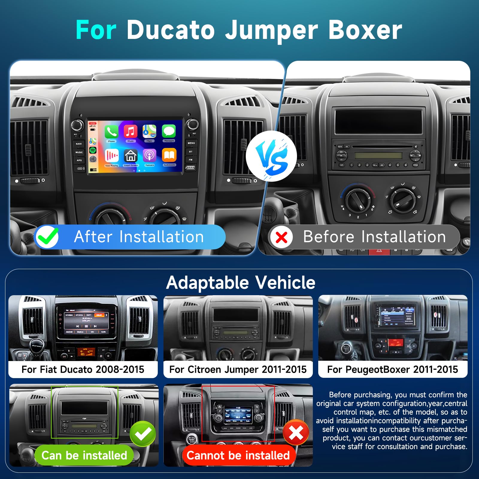 Hodozzy 4G+64G Android Autoradio für FIAT Ducato 2008-2015, Citroen Jumper/Peugeot Boxer 2011-2015 mit Wireless Carplay Android Auto, 7 Zoll Touchscreen 2 Din Radio Navi Bluetooth WiFi RDS Kamera