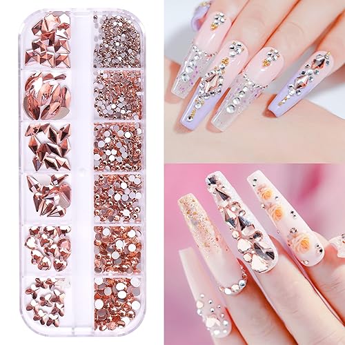 Miniatura 3 de FULZTEY 810 diamantes de imitación de cristal champán para uñas, piedras preciosas de cristal para manualidades, multiforma, tamaño brillante,