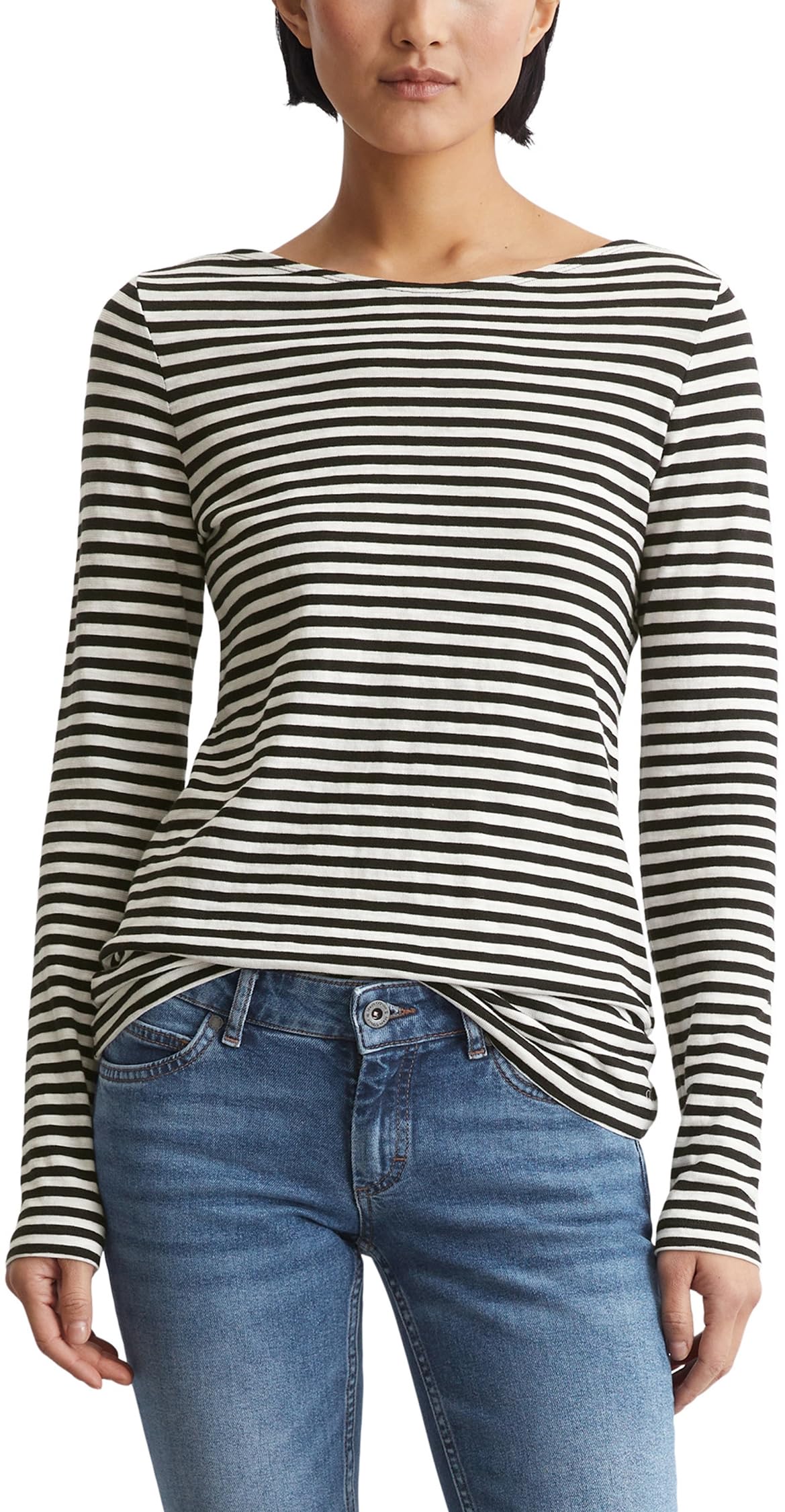 Marc O'Polo Damen Langarmshirt aus Bio-Baumwolle mit U-Boot-Ausschnitt