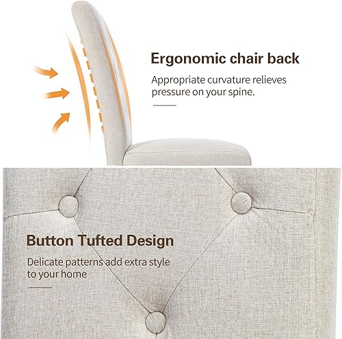Miniatura 4 de VECELO Juego de 6 sillas de comedor tapizadas, tela moderna y patas de madera maciza y respaldo alto para cocinasala de estar, color beige