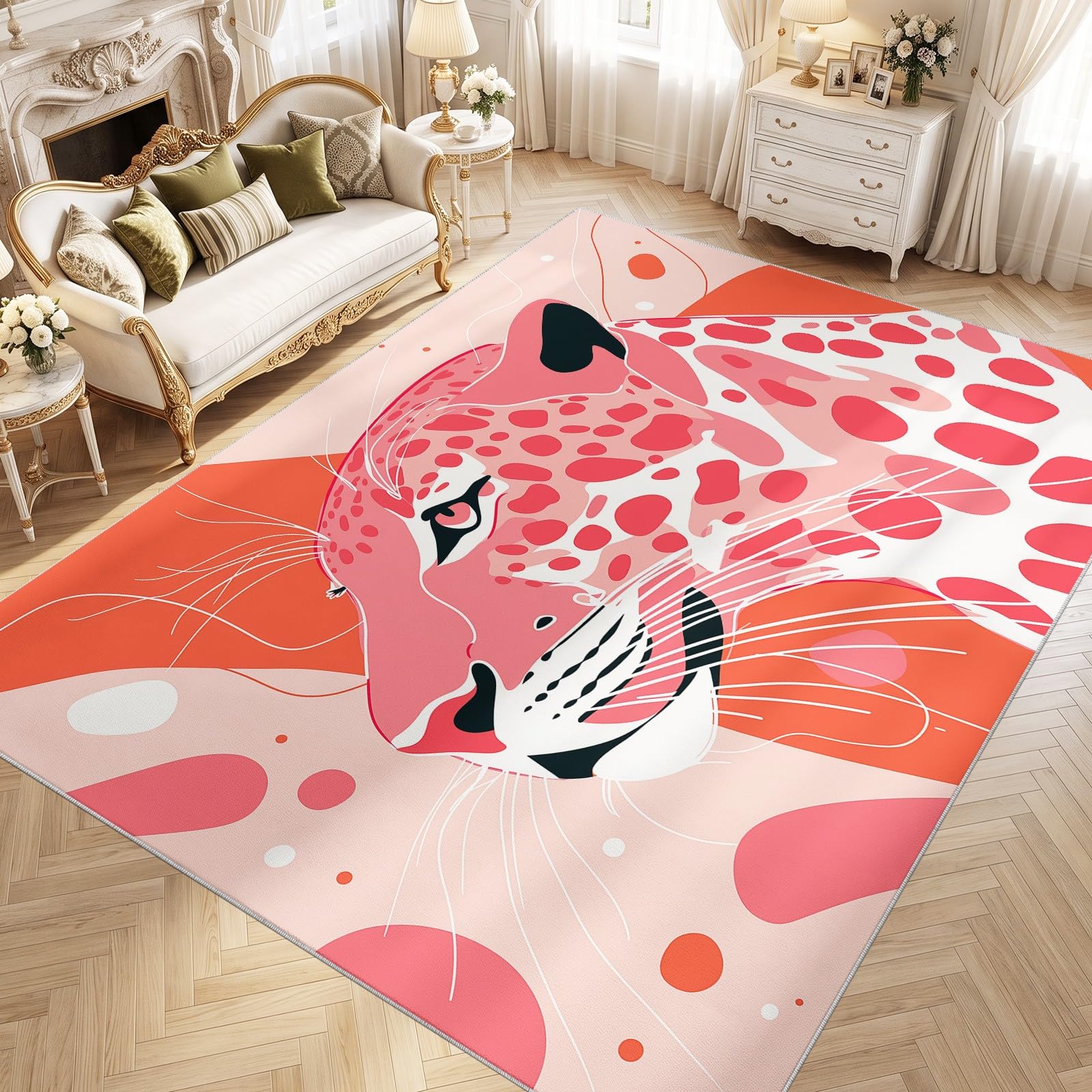 Alfombra de leopardo pop art lavable de 80x120 cm para dormitorio y oficina