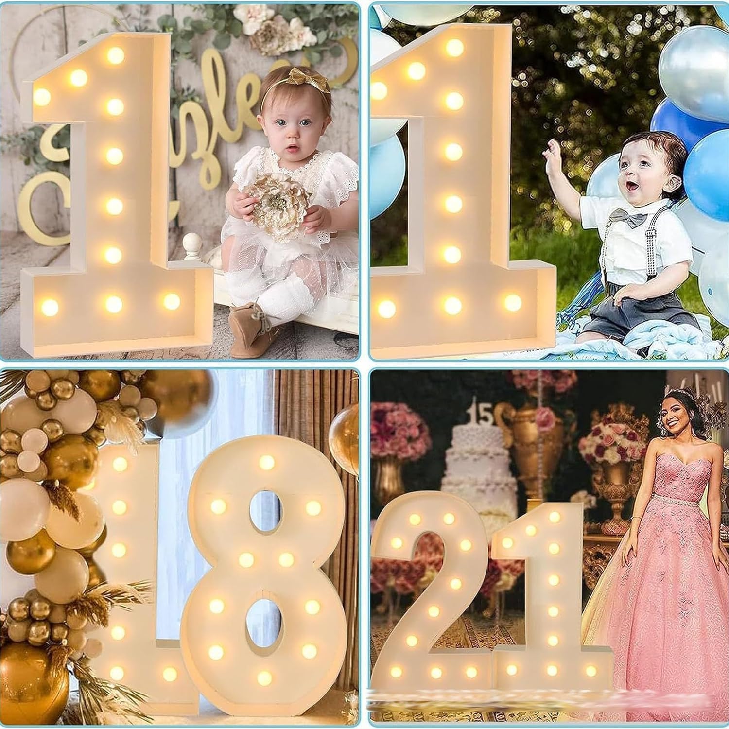 Decorazione per feste, 1,2 m, con numeri luminosi, con luci a LED, per casa, feste, bar, matrimoni, festival, compleanni, regali di Natale, decorazione, numero 1