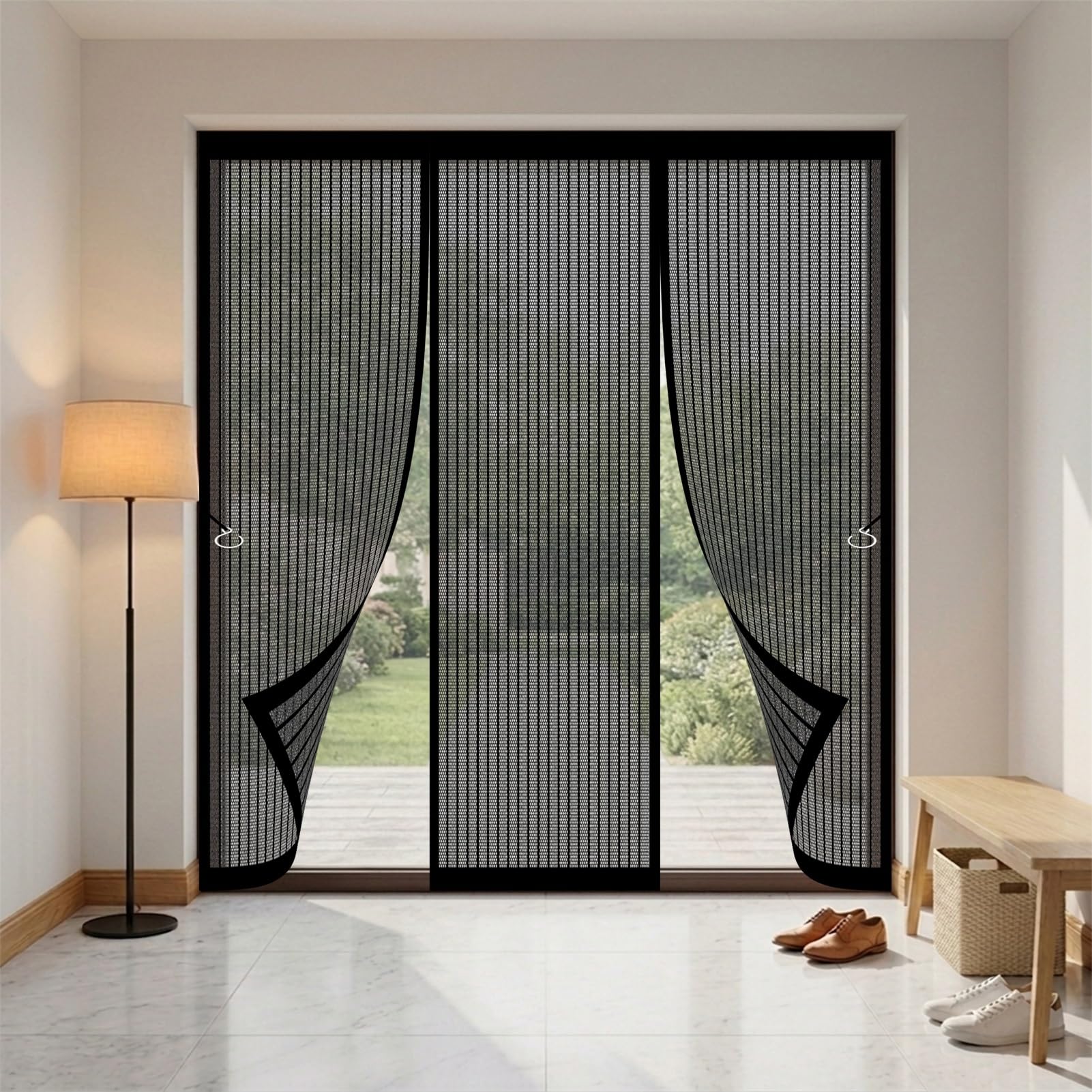 Magnetic Fly Screens for Doors 134 x 263 cm Keeping Out Flies & Bug, Keep Fresh Air in Magnetic Fly Insect Screen Door Kid and Pet Friendly for Basement Door, Balcony, Black