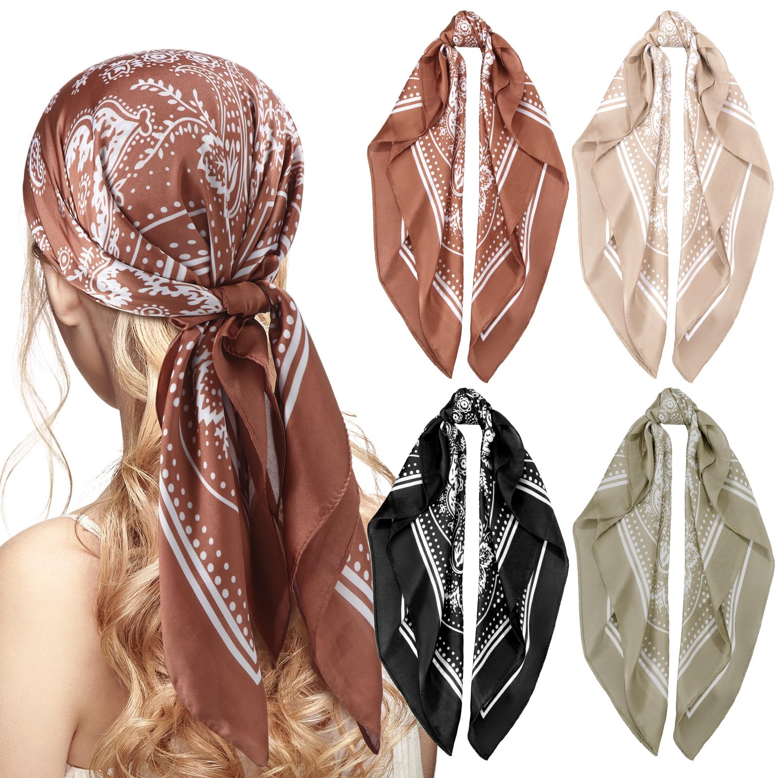 Photo 1 of Syhood 4 Pcs 27'' Square Satin Bandanas 4Color