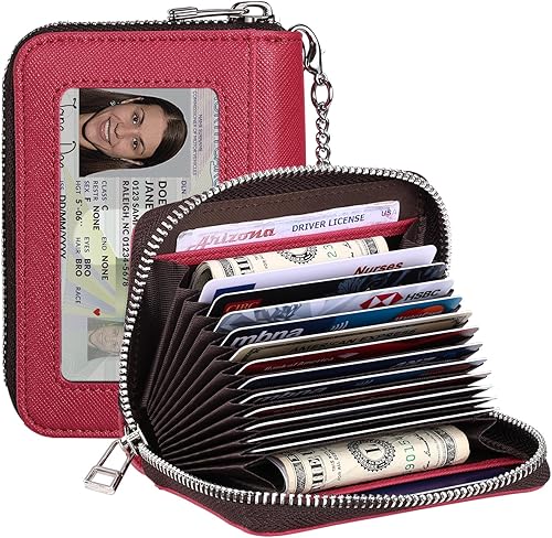 Miniatura 7 de RUNBOX Cartera para tarjetas de crédito para mujer, tarjetero con cremallera para mujer, bloqueo RFID, cartera con llavero, tamaño compacto