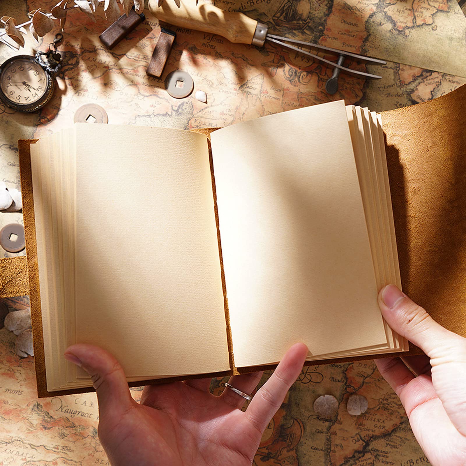 Blocco note in pelle, diario personale, quaderno, Brown