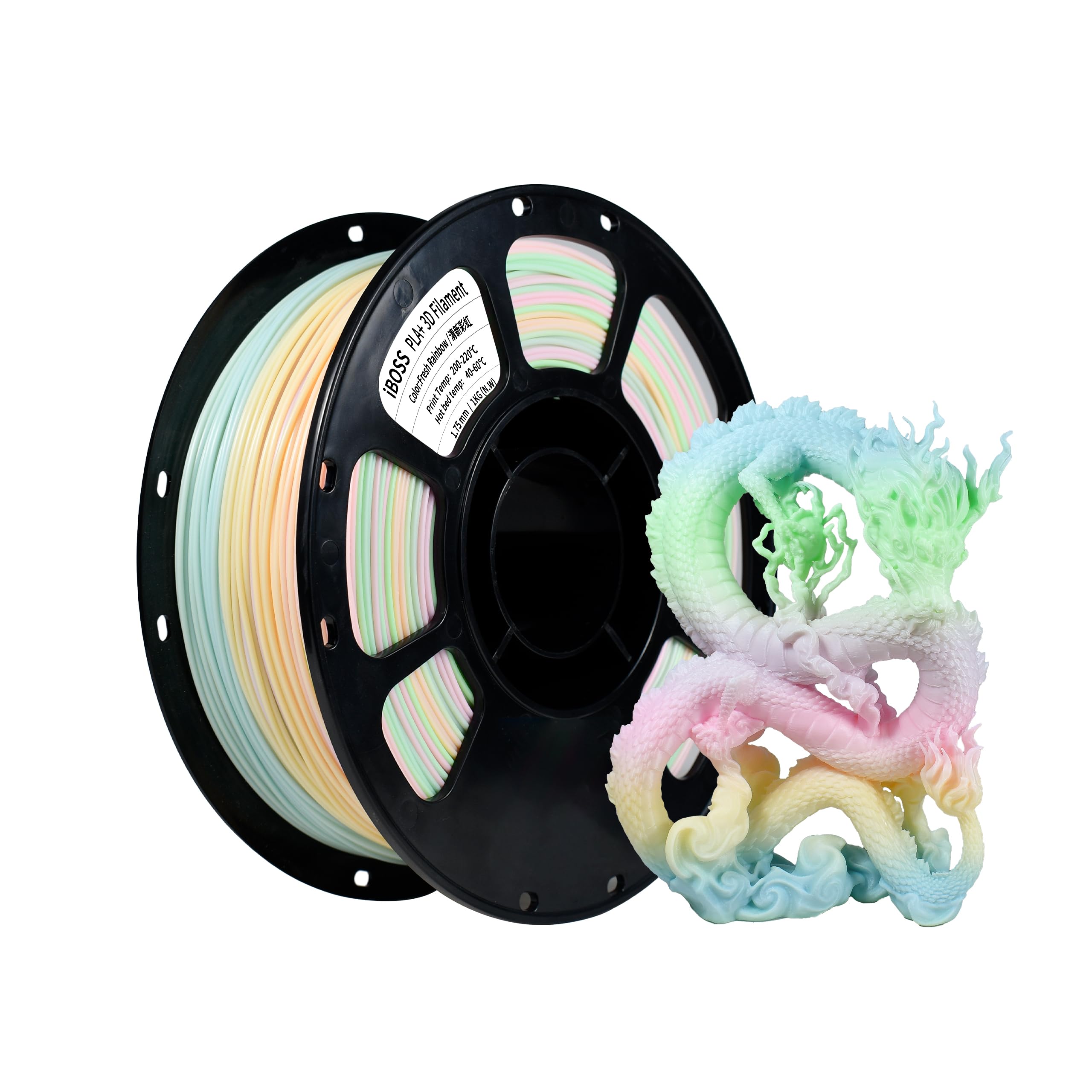 iBOSS Fresh Rainbow 3D Printer PLA+ Filament 1.75 +/- 0.02mm, Muticolor Filament PLA Plus Printing Print Filament 1KG(2.2LBS) Spool for FDM 3D Printers