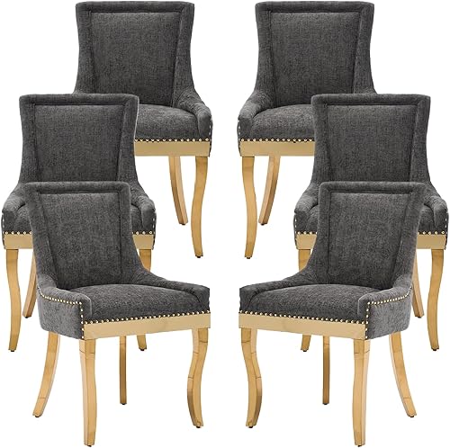 Miniatura 11 de Juego de 6 sillas de comedor, silla de cocina y comedor, sillas de comedor tapizadas en tela, sillas de comedor de madera, sillas de comedor, ribete