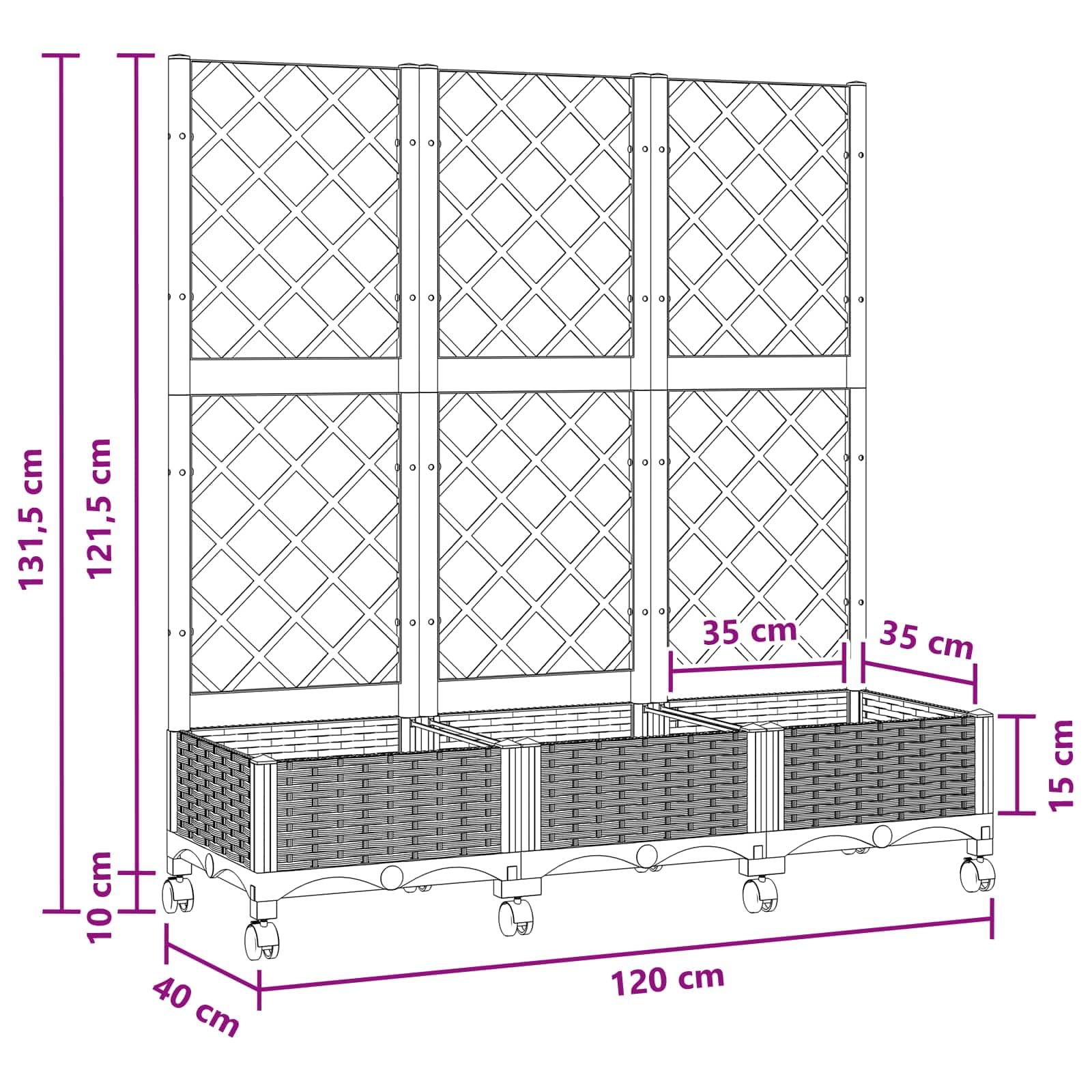 Hothingwell - Bandeja para jardín (120 x 40 x 131,5 cm), color marrón | Polipropileno ligero, Agujeros De Drenaje, Ruedas Integradas, Para Plantas Escaladas, Terraza Balcón