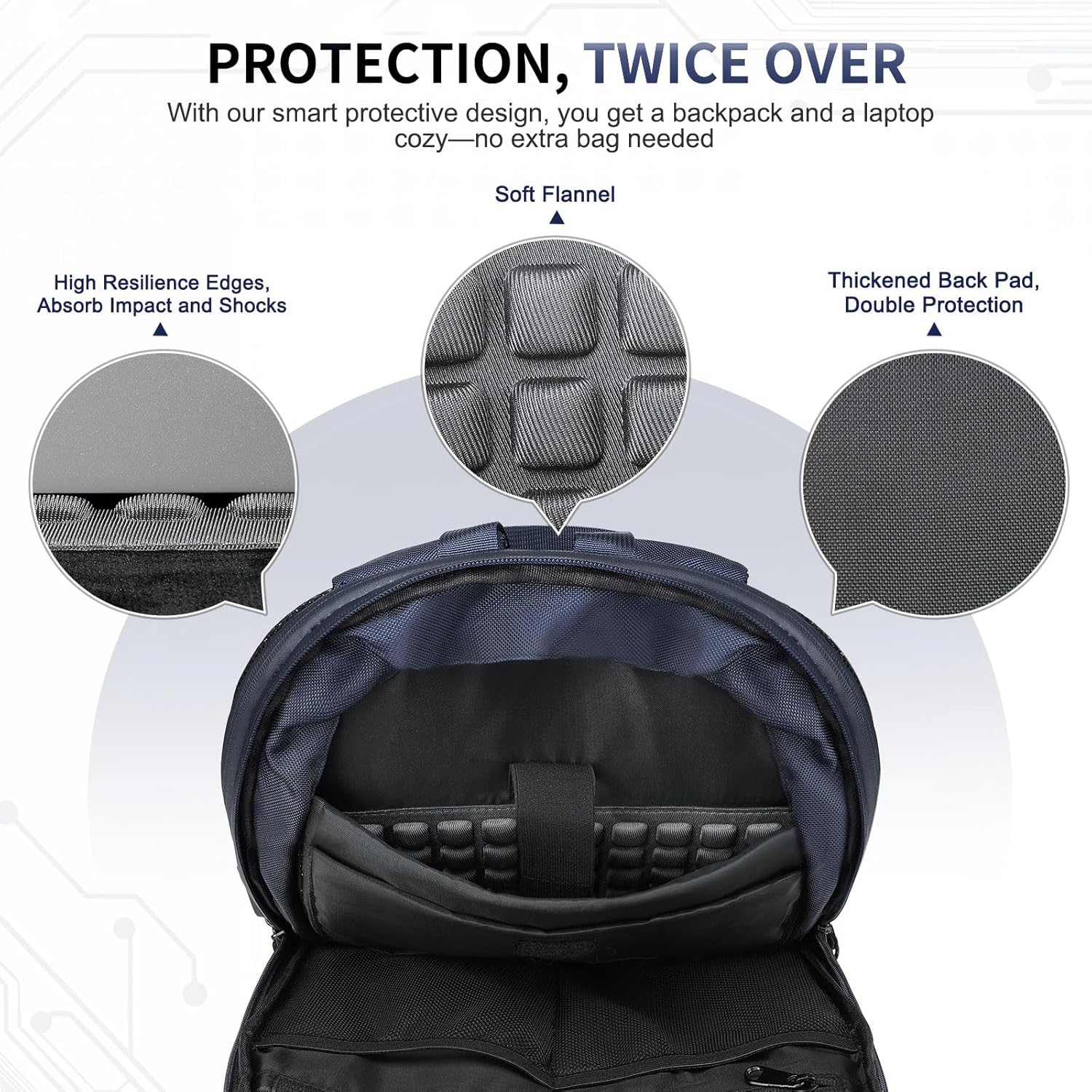 Slim Laptop Backpack for Men Women, 15.6" Expandable Business Travel Bag with Shock-Absorbing Laptop Protection & Water-Resistant Zippers, Blue