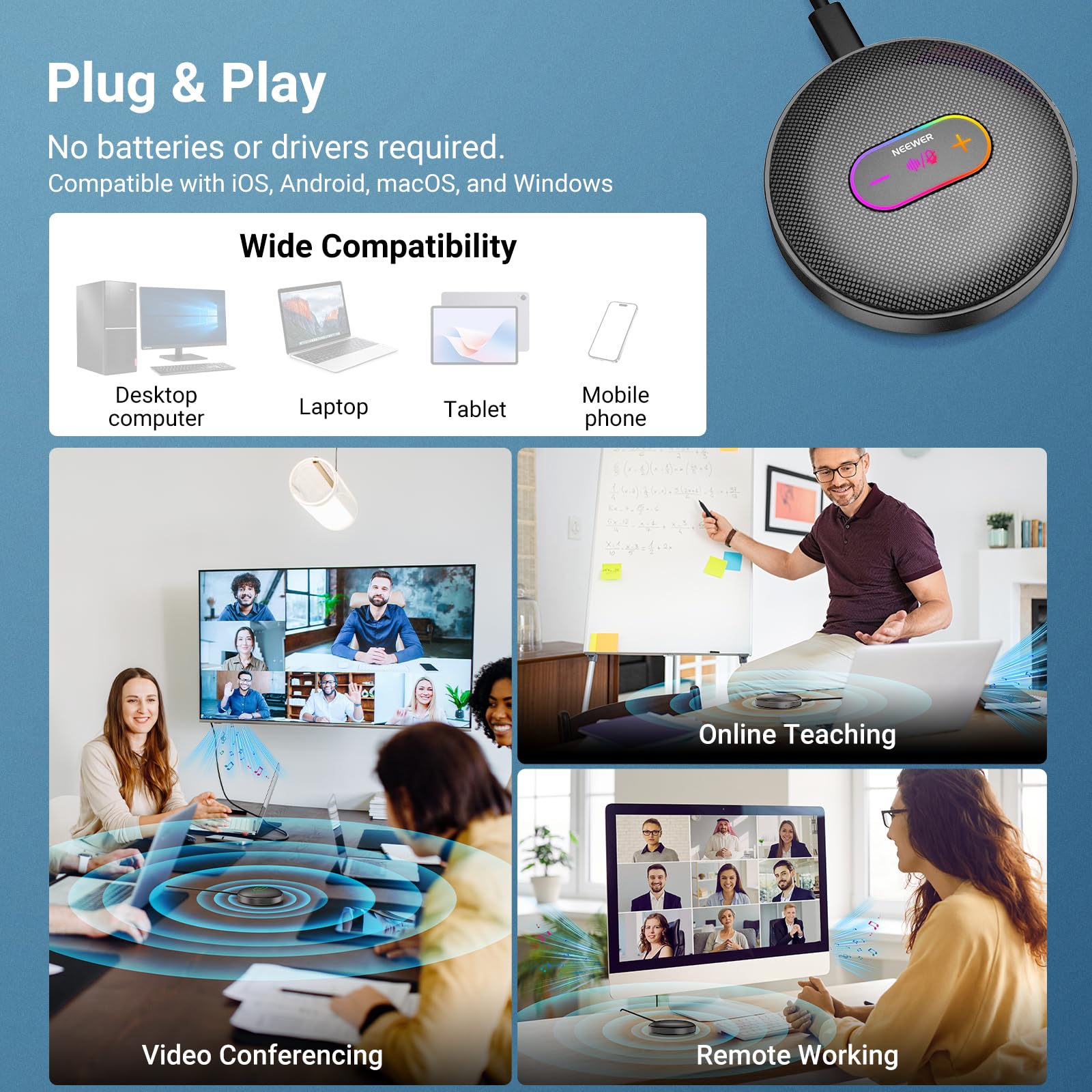 NEEWER Micro à Condensateur de Bureau Omnidirectionnel USB UM04 IA, Gris